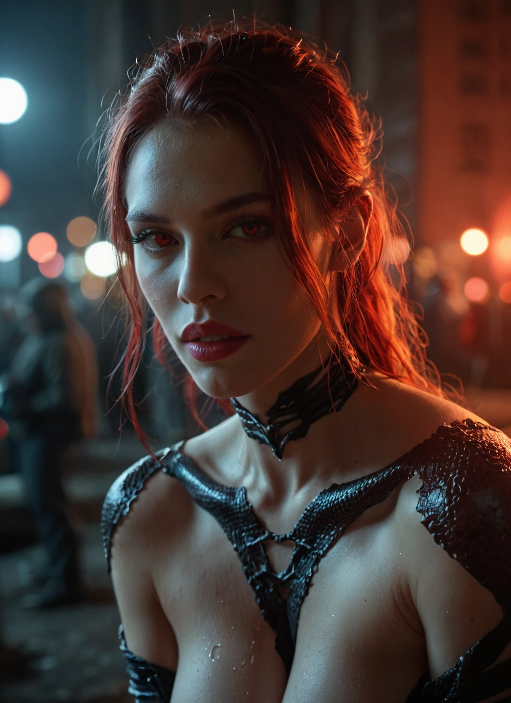 1girl, looking at viewer, long hair, red eyes, solo, blurry · Yamete.gg