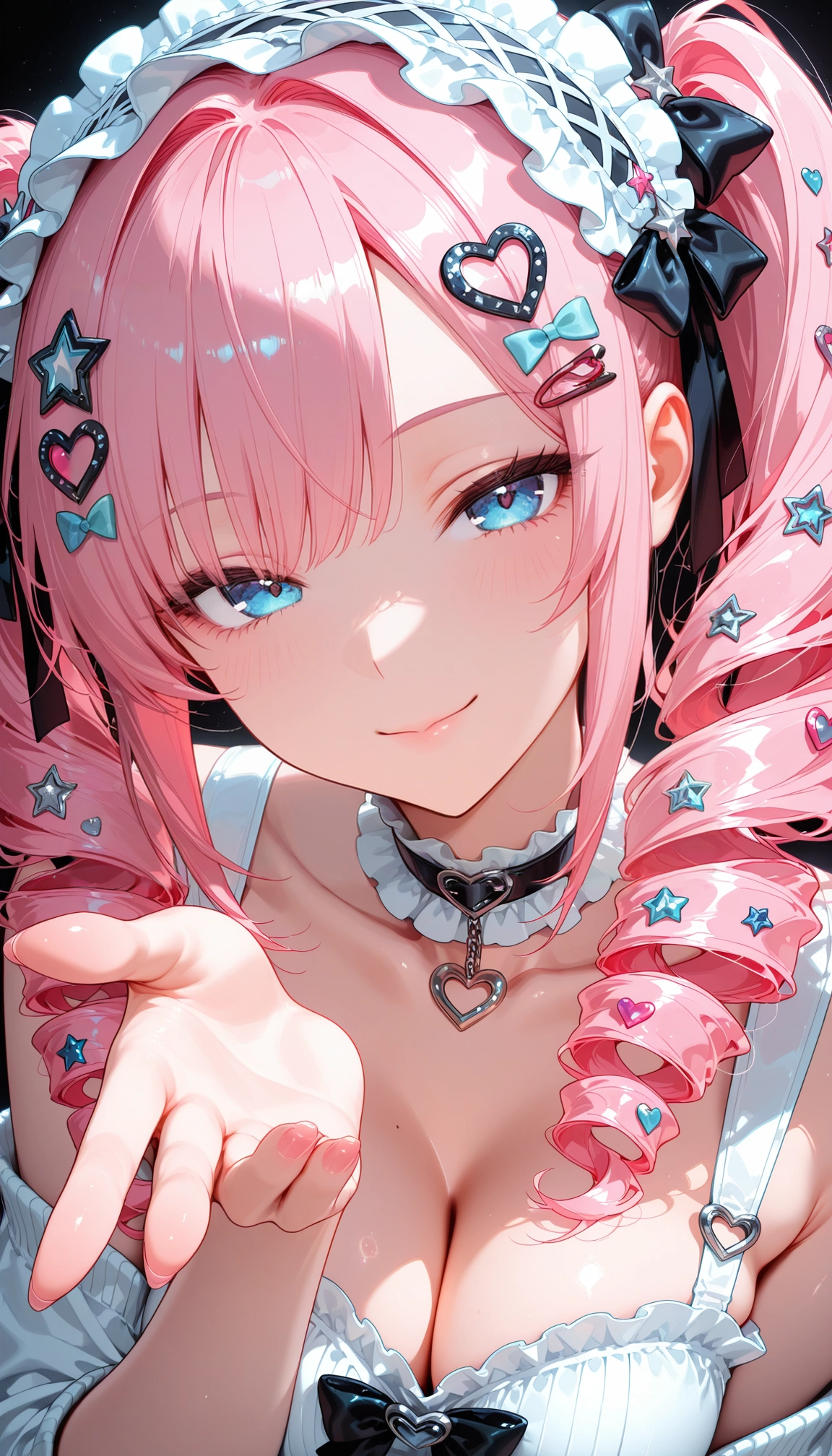 1girl, breasts, drill hair, solo, pink hair, cleavage · Yamete.gg