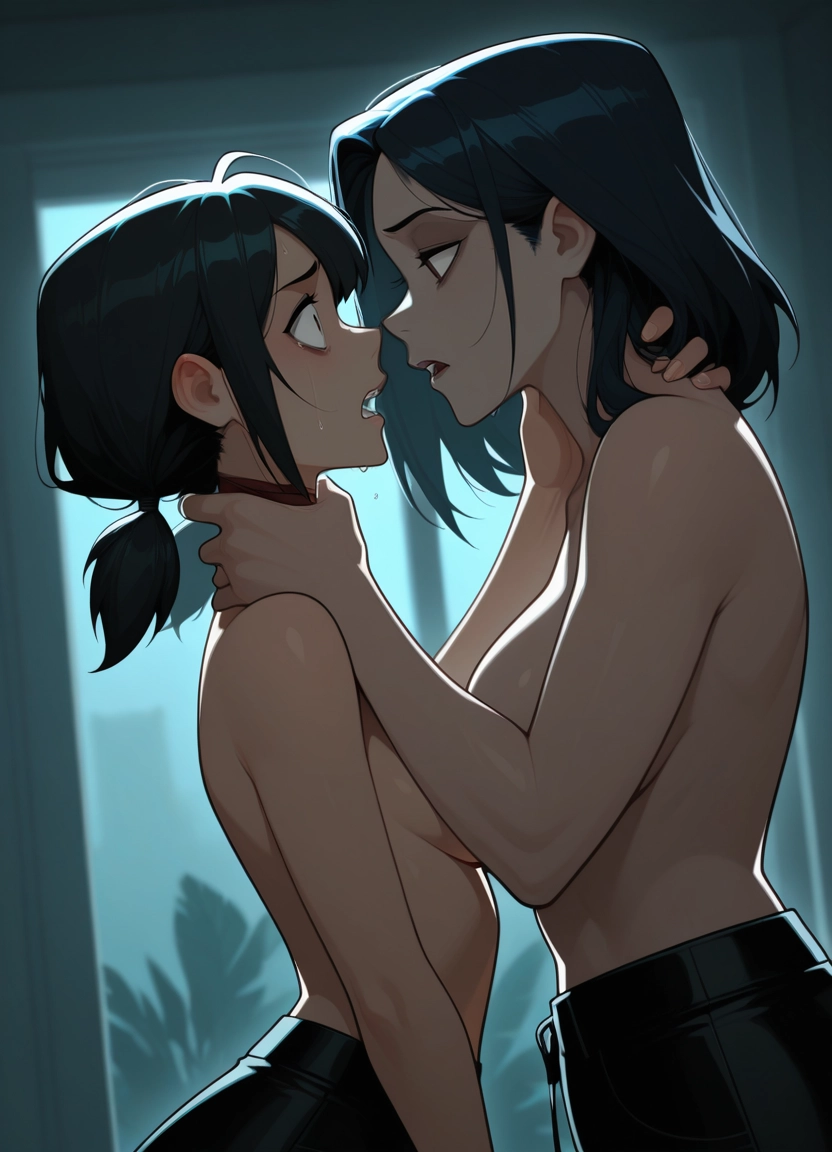 multiple girls, 2girls, breasts, topless, black hair, yuri · Yamete.gg