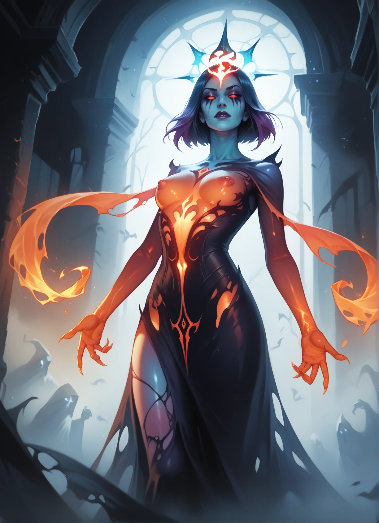 1girl, breasts, nipples, solo, dress, medium breasts · Yamete.gg
