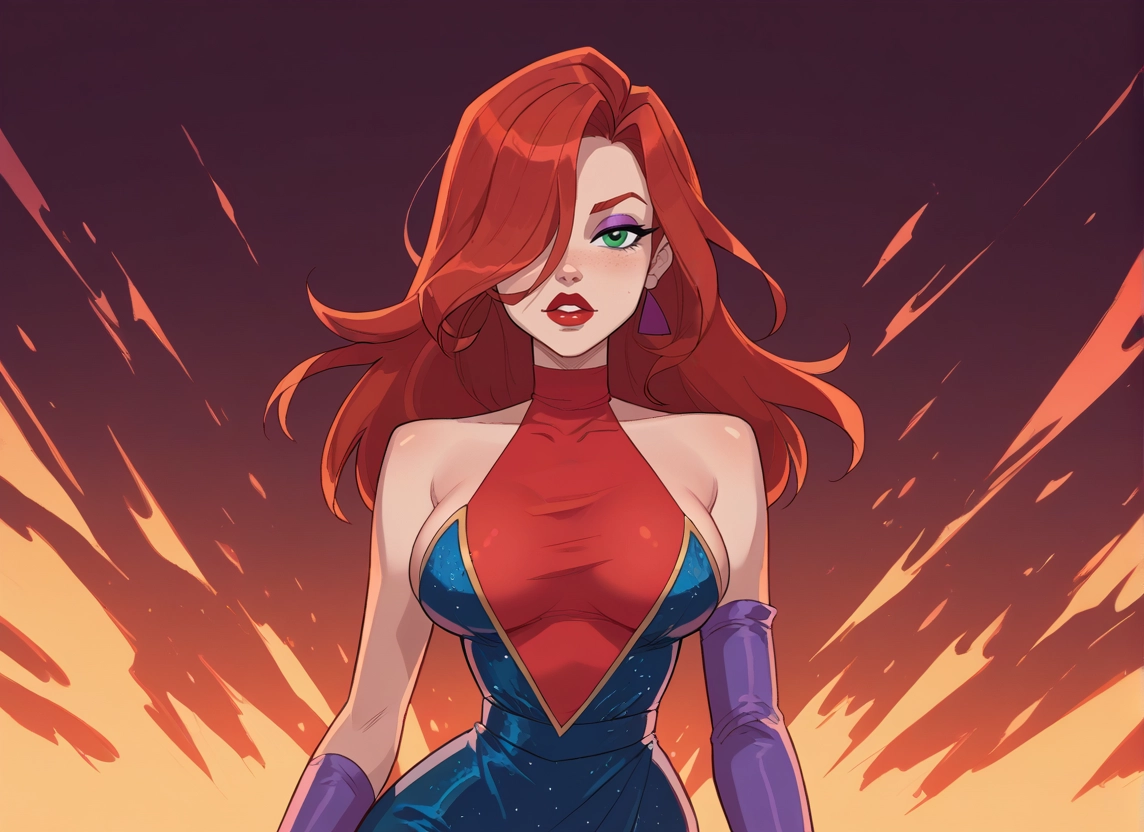1girl, breasts, dress, solo, hair over one eye, green eyes · Yamete.gg