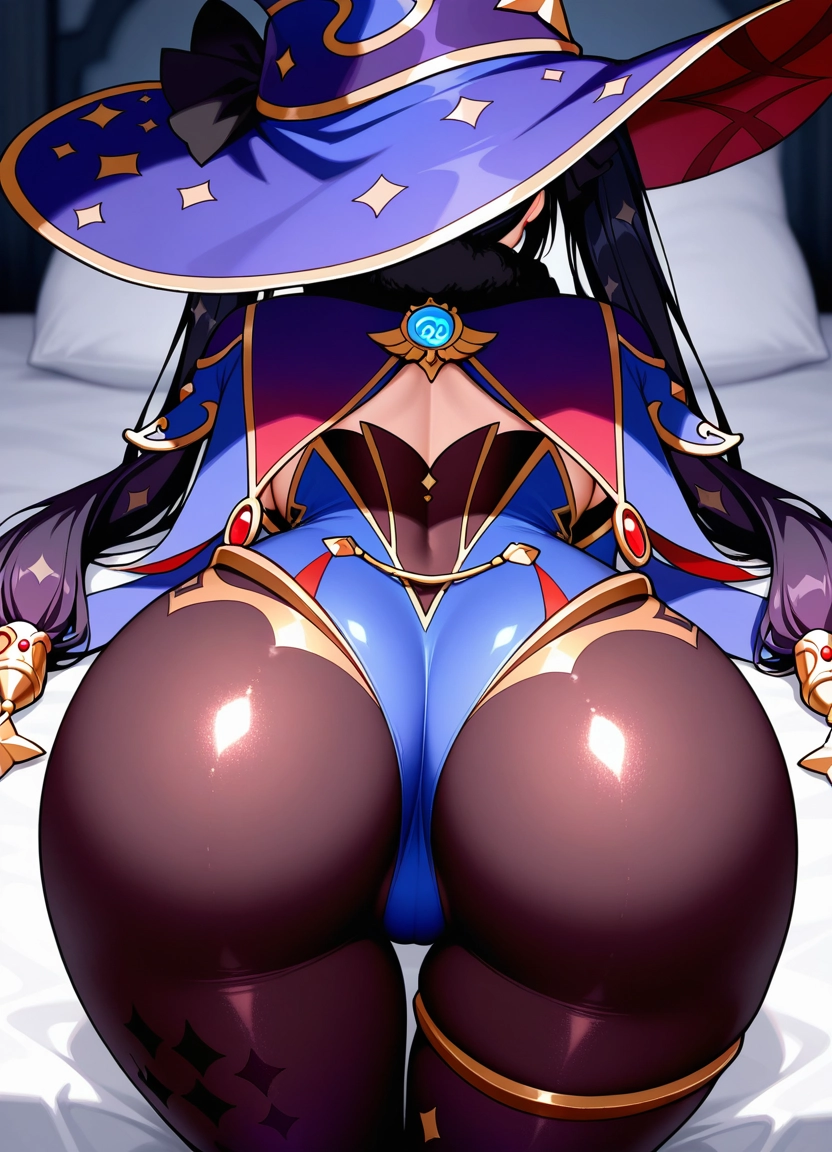 1girl, ass, hat, witch hat, leotard, twintails · Yamete.gg