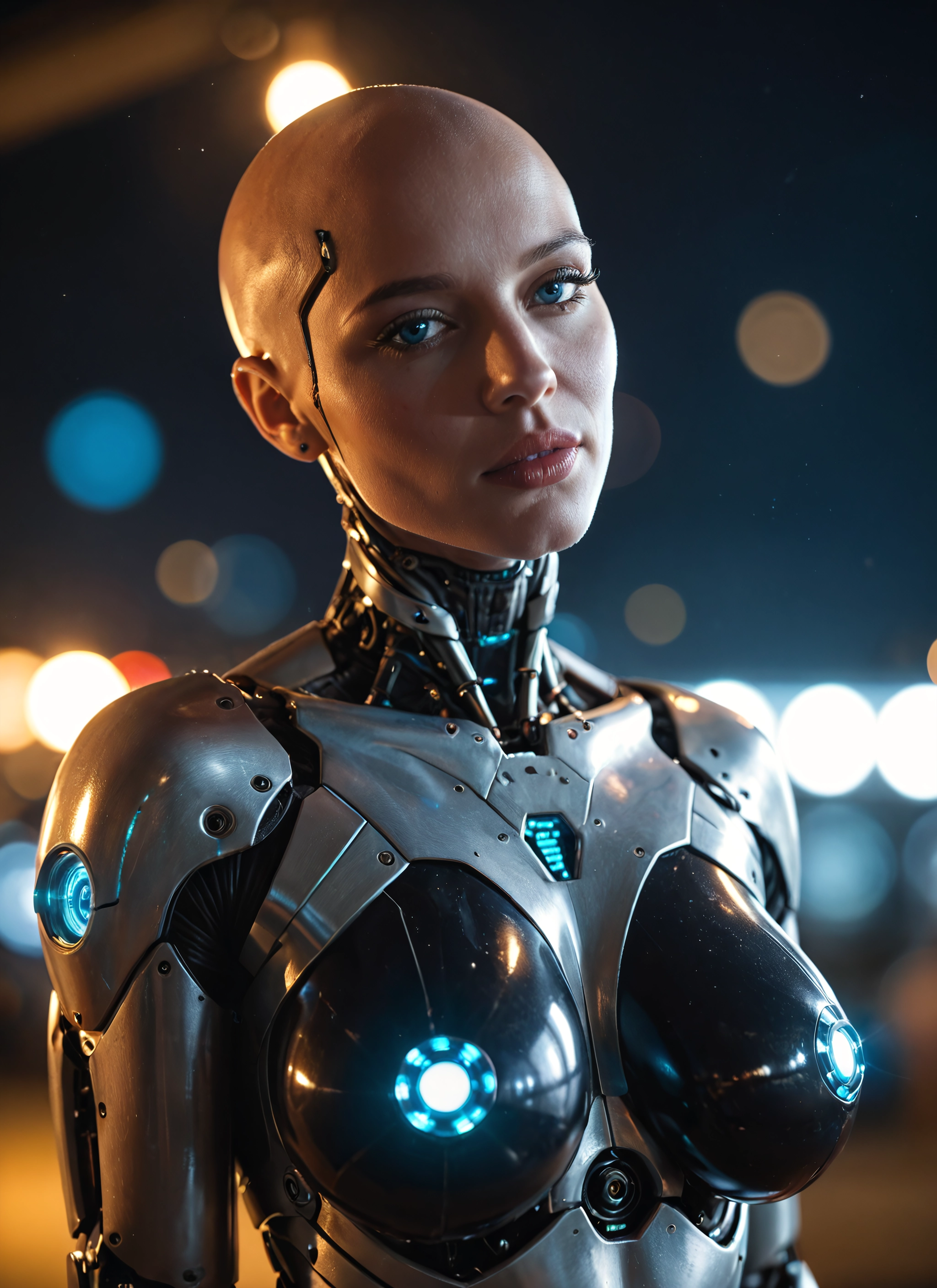 1girl, solo, blue eyes, bald, breasts, bald girl · Yamete.gg