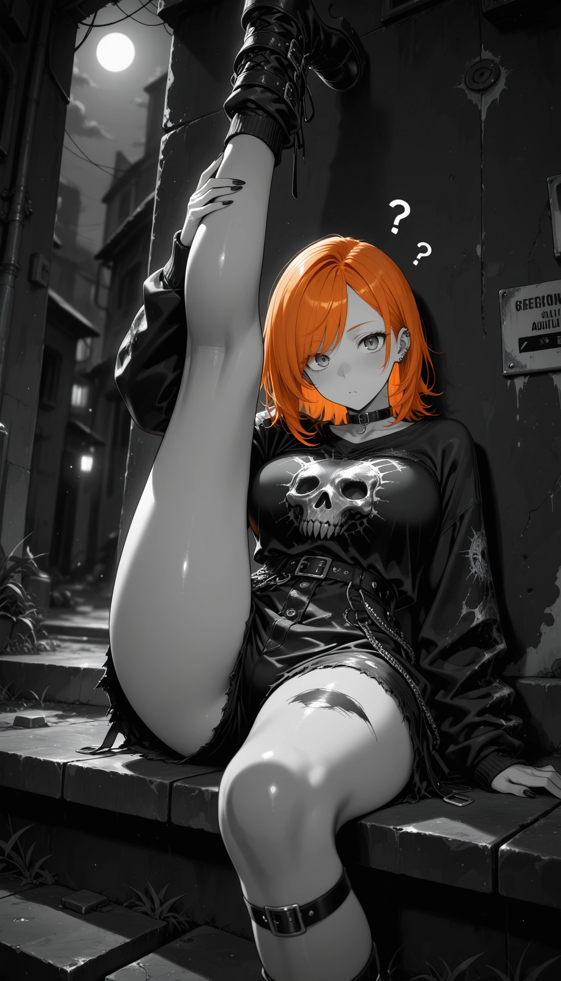1girl, solo, orange hair, moon, breasts, looking at viewer · Yamete.gg