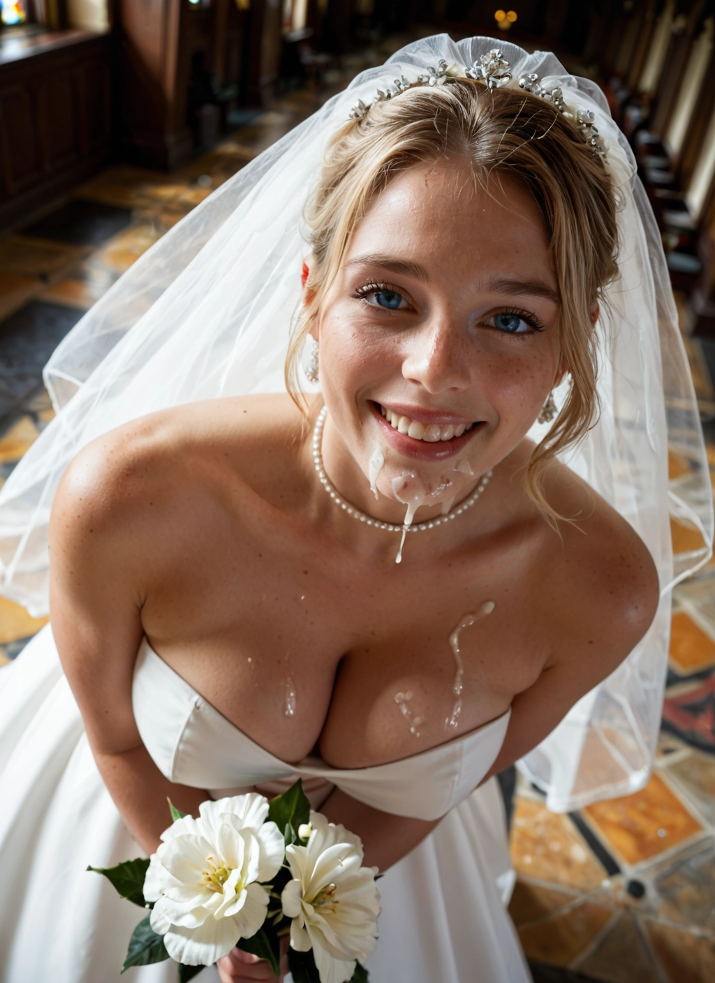 1girl, cum, dress, breasts, solo, flower · Yamete.gg