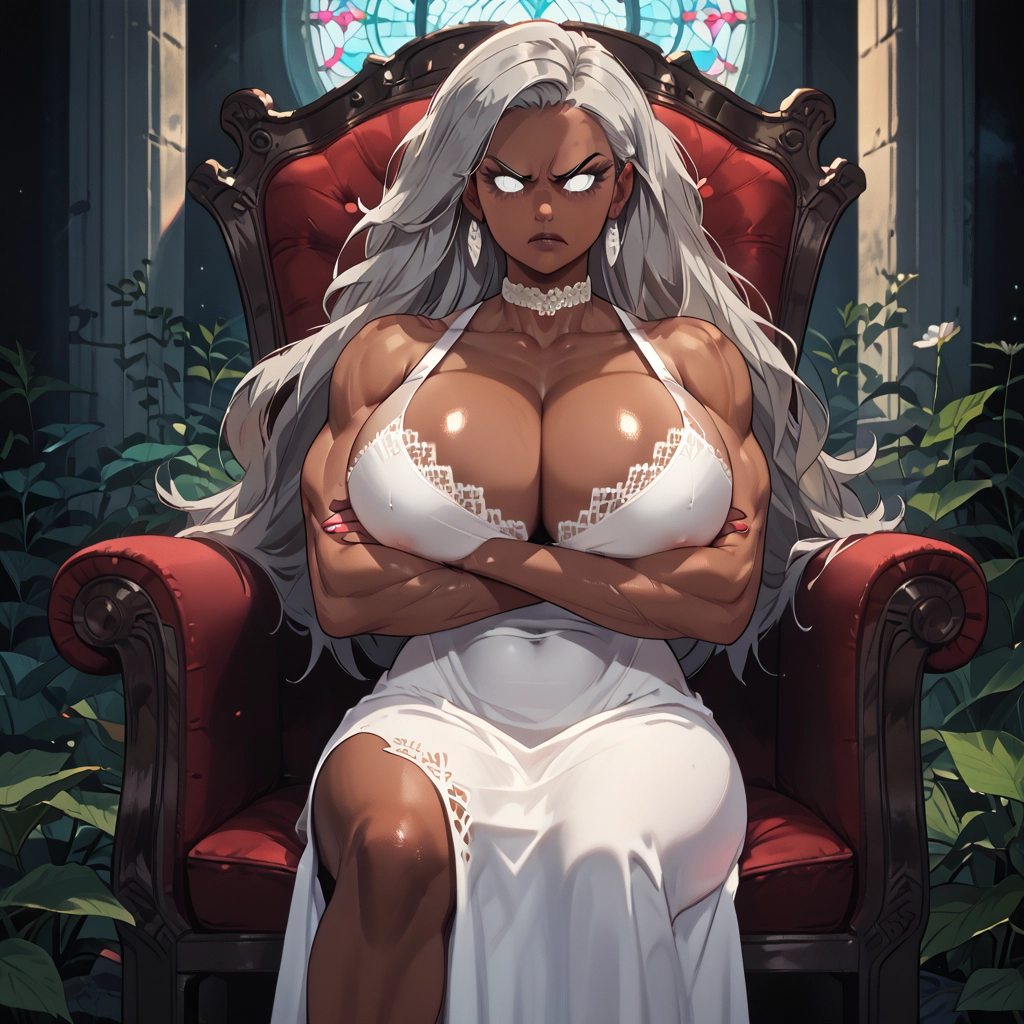1girl, breasts, dress, long hair, jewelry, dark skin