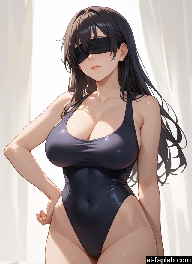 breasts, 1girl, long hair, swimsuit, blindfold, large breasts