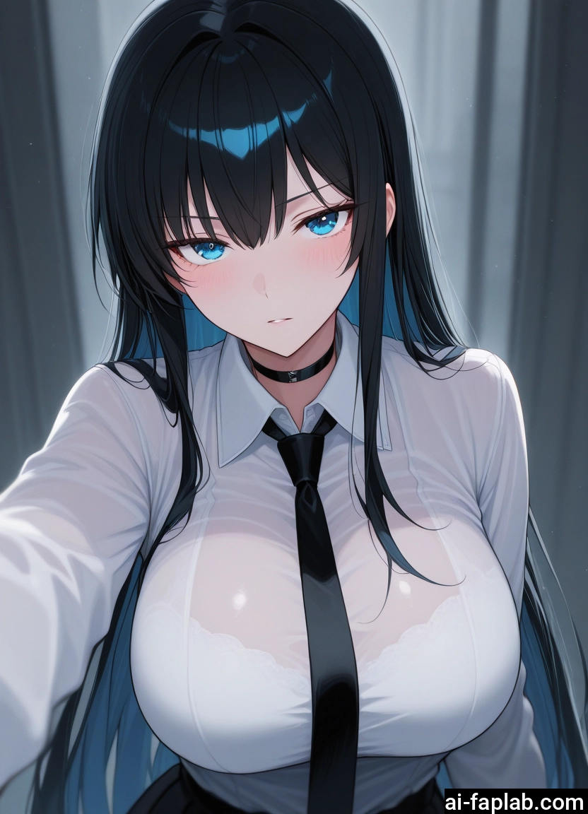 1girl, breasts, long hair, black hair, necktie, large breasts · Yamete.gg