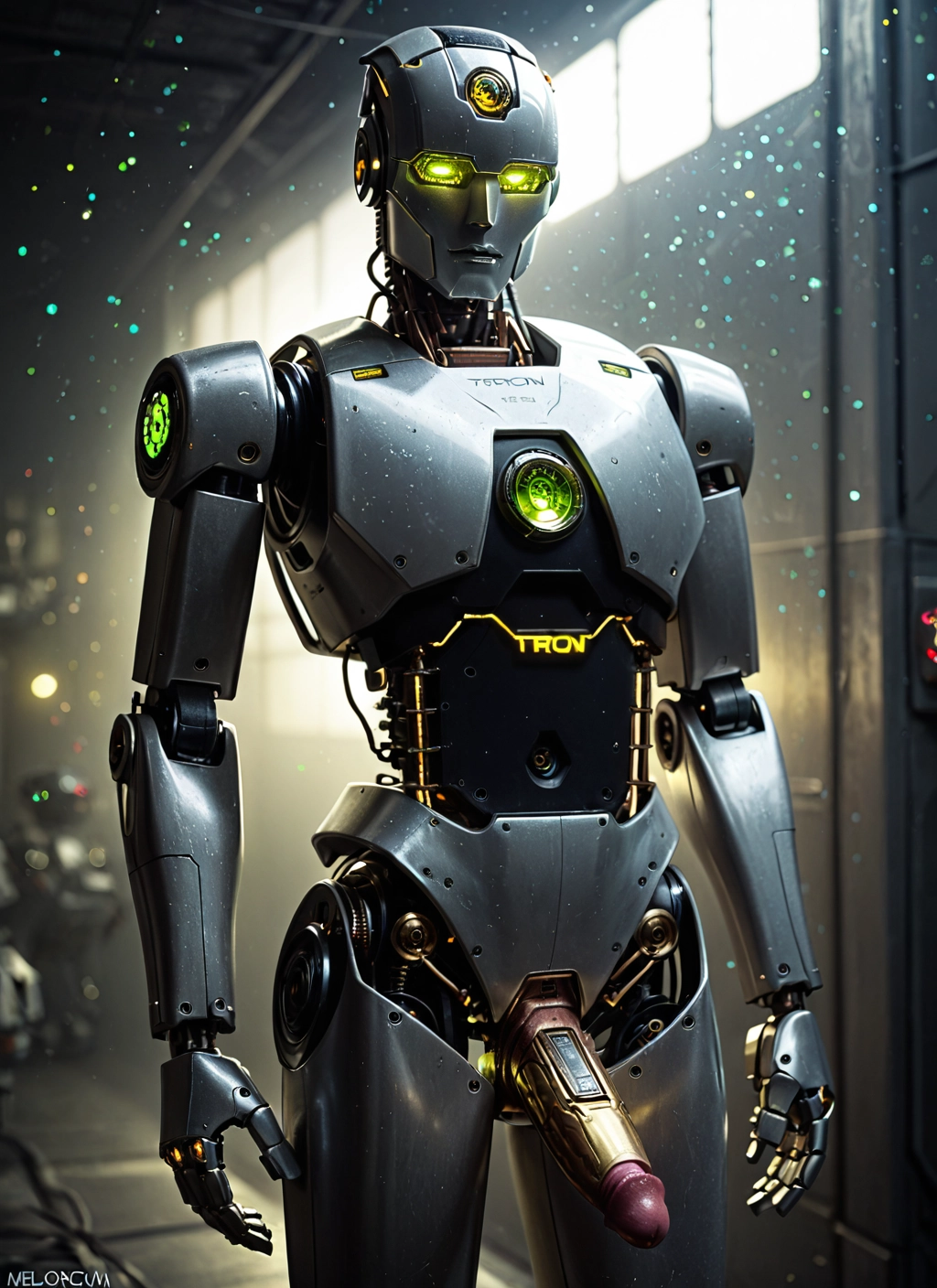 futanari, penis, science fiction, solo, humanoid robot, glowing