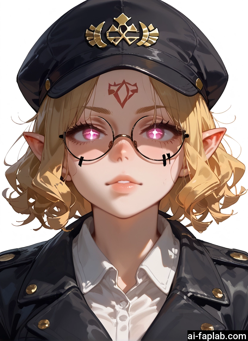 1girl, solo, pointy ears, blonde hair, hat, glasses · Yamete.gg