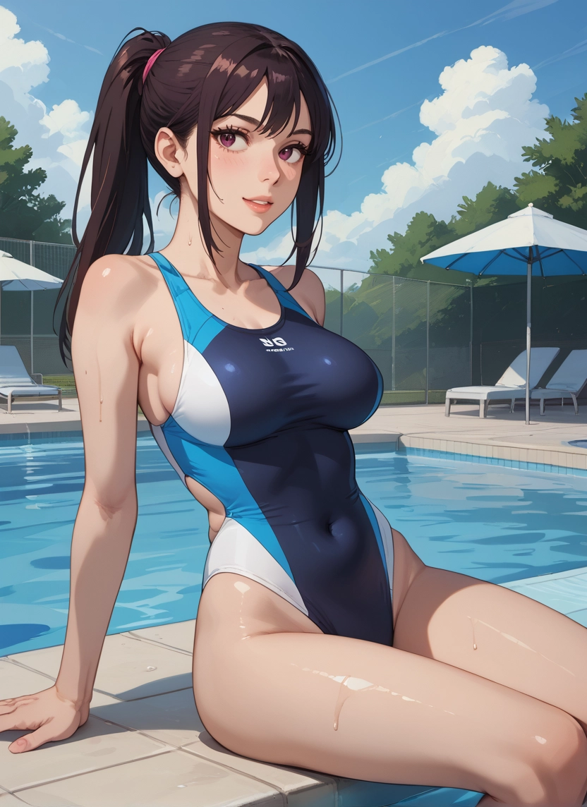 1girl, swimsuit, breasts, one-piece swimsuit, solo, competition swimsuit · Yamete.gg