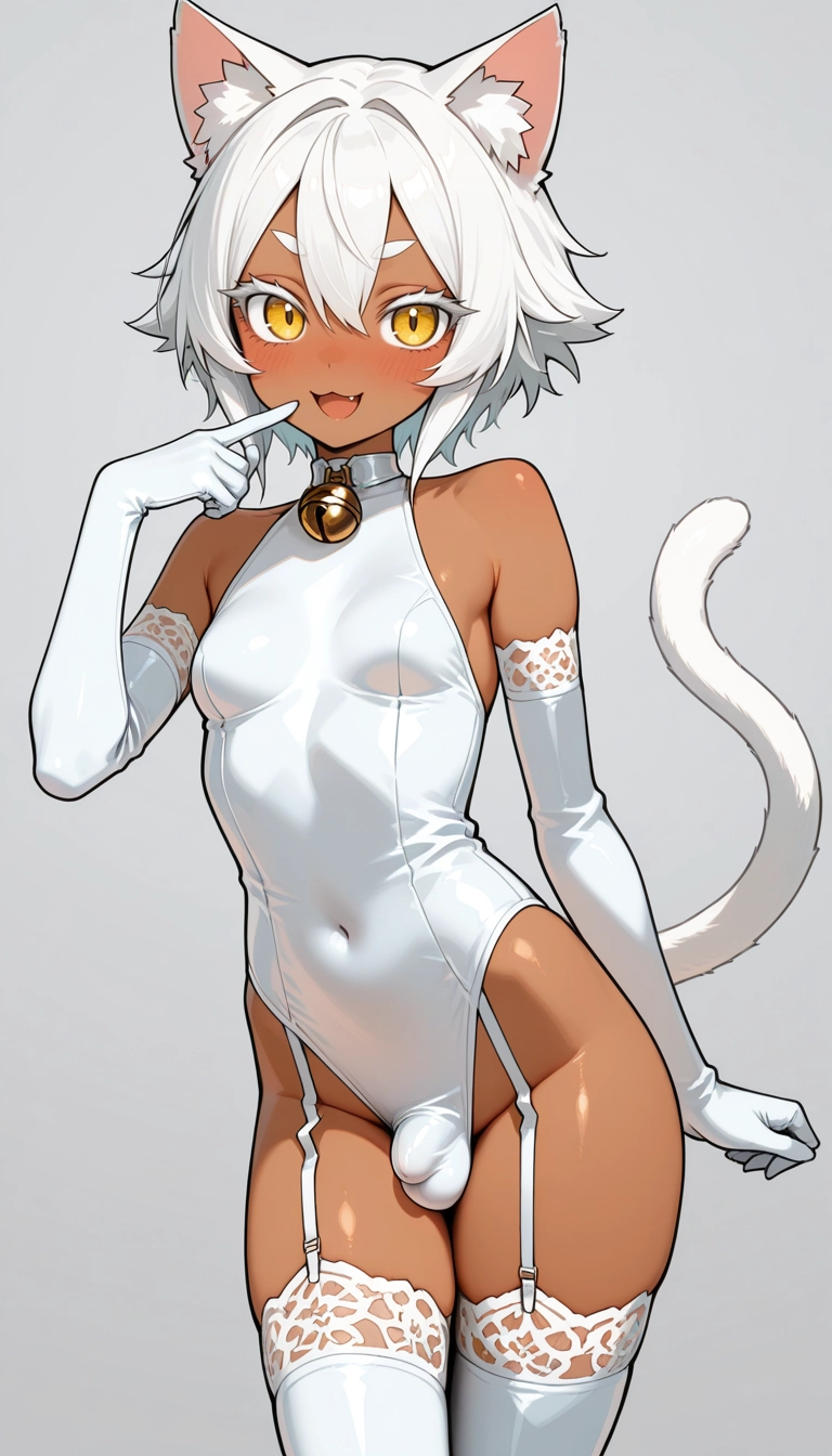 gloves, 1boy, white hair, solo, tail, animal ears · Yamete.gg