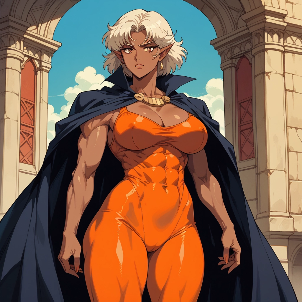 1girl, breasts, dark skin, solo, dark-skinned female, cape · Yamete.gg