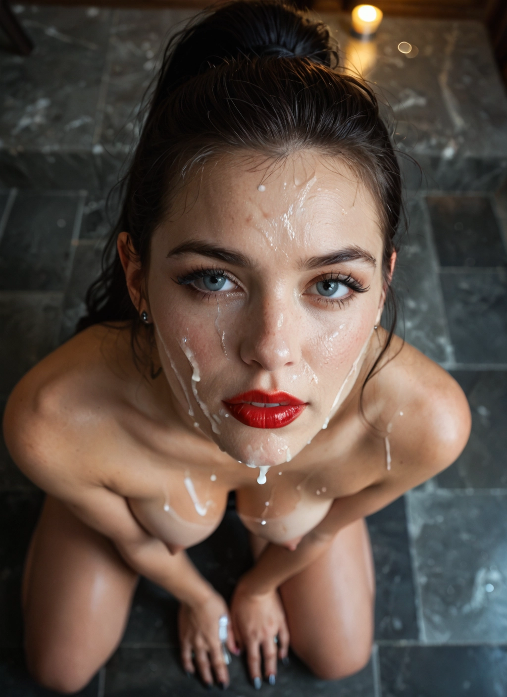 1girl, solo, cum, facial, breasts, nipples · Yamete.gg