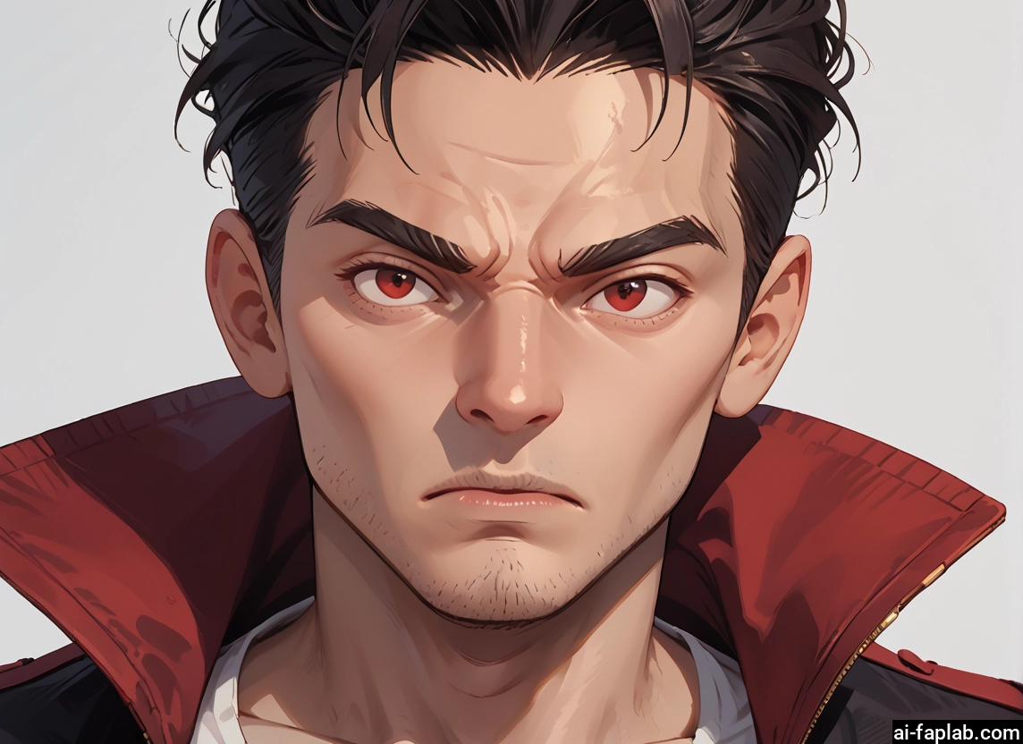 1boy, male focus, solo, facial hair, red eyes, looking at viewer · Yamete.gg