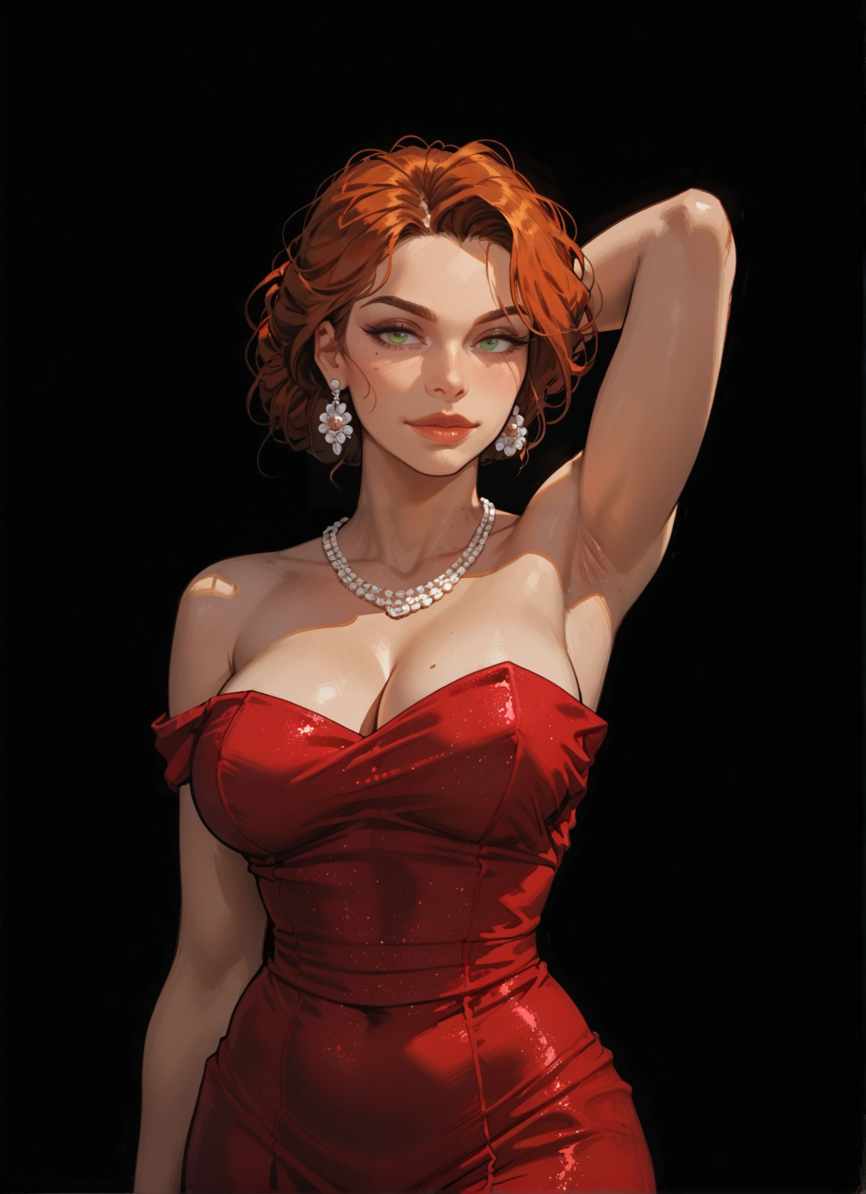 1girl, breasts, dress, jewelry, solo, earrings · Yamete.gg