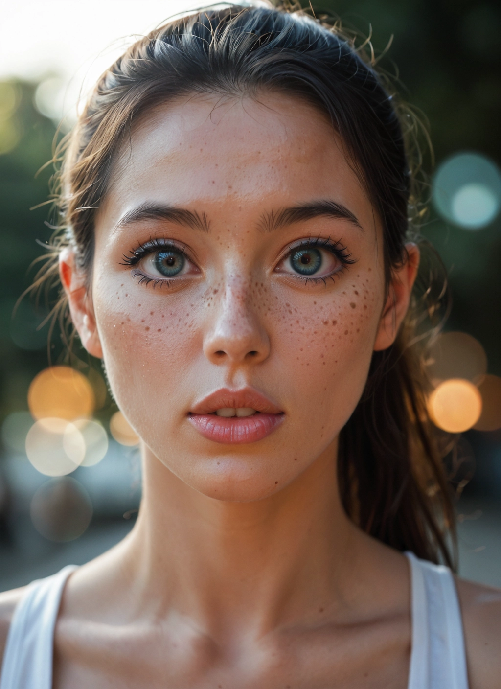 1girl, solo, freckles, looking at viewer, realistic, lips · Yamete.gg