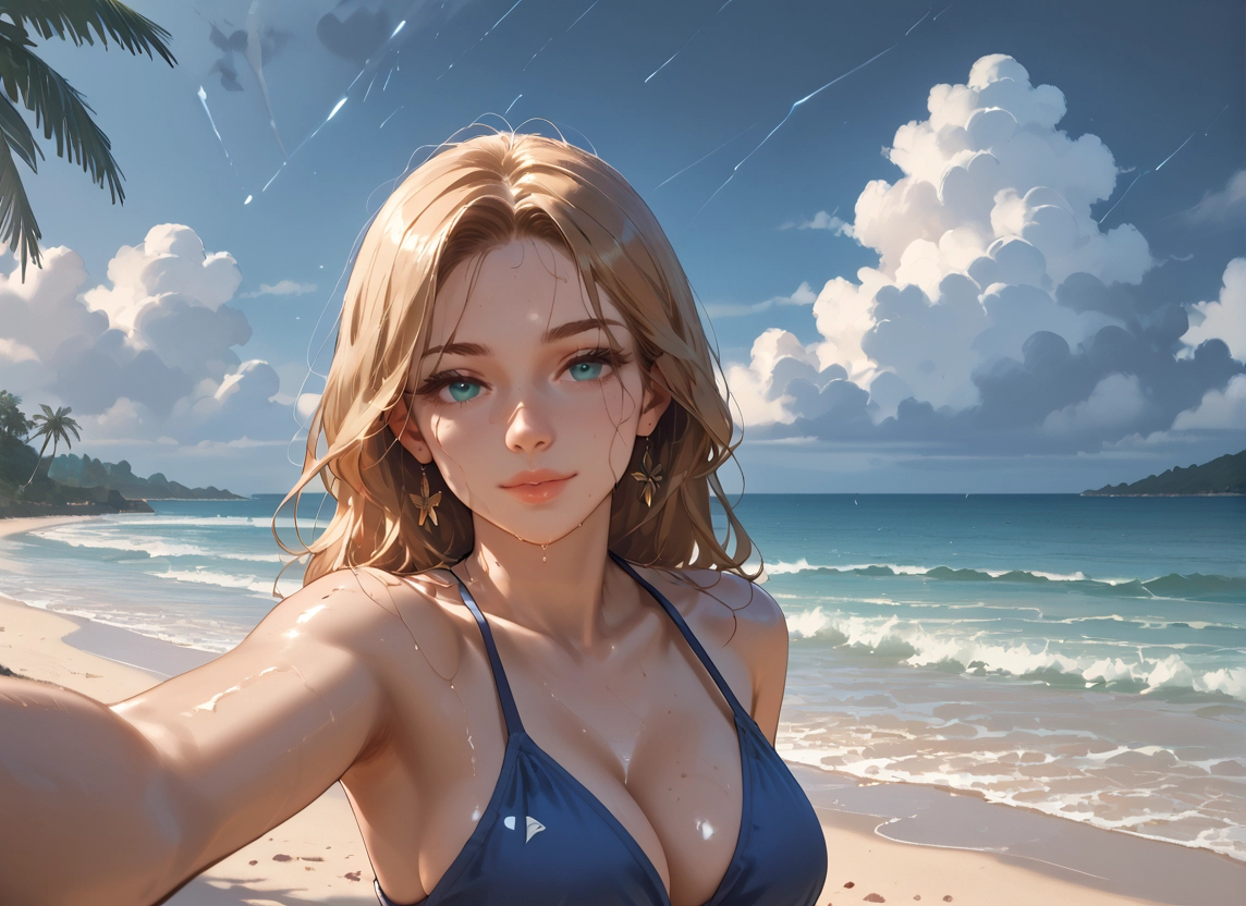 1girl, breasts, swimsuit, beach, outdoors, solo · Yamete.gg