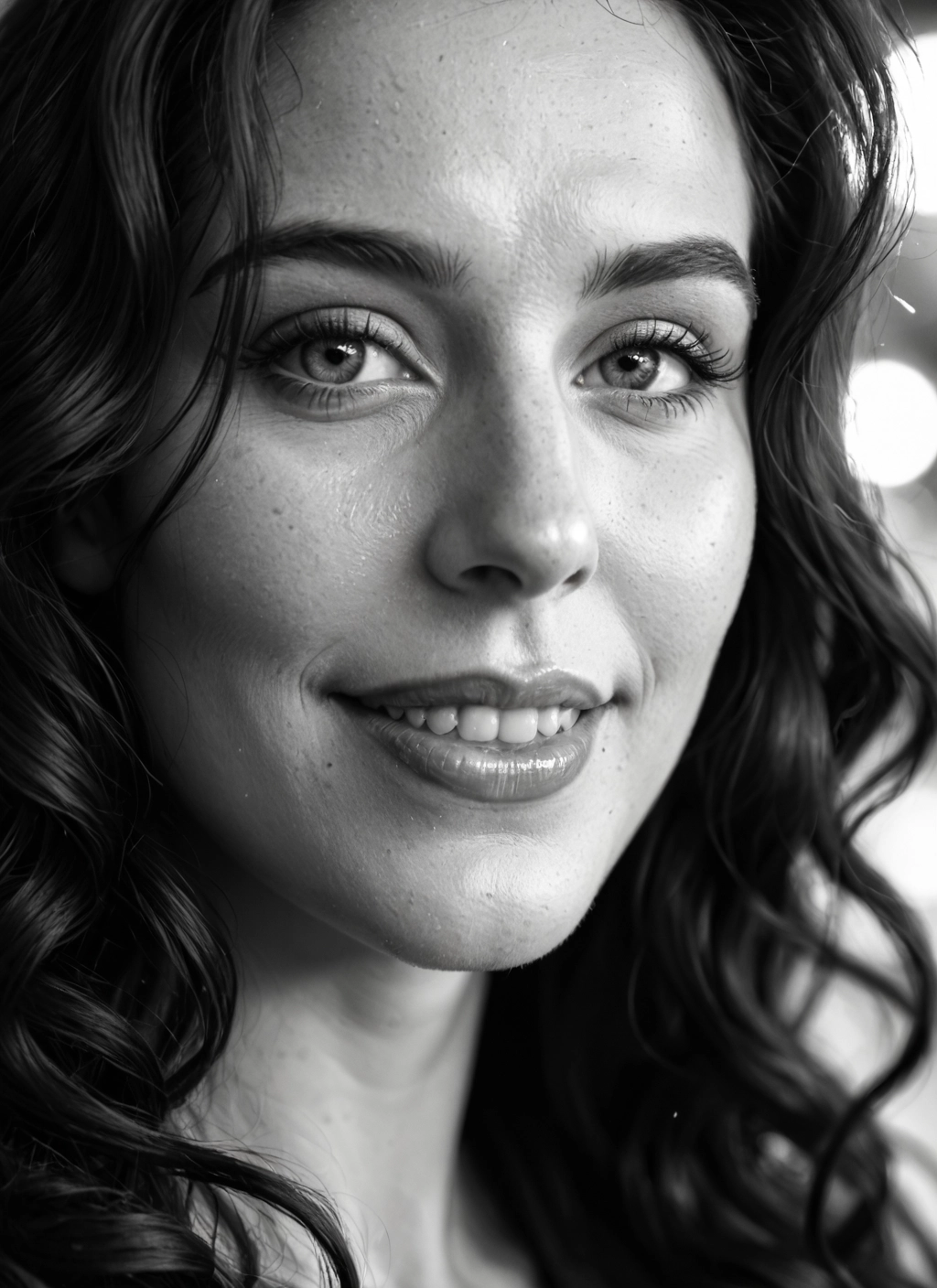 1girl, monochrome, greyscale, solo, smile, realistic · Yamete.gg