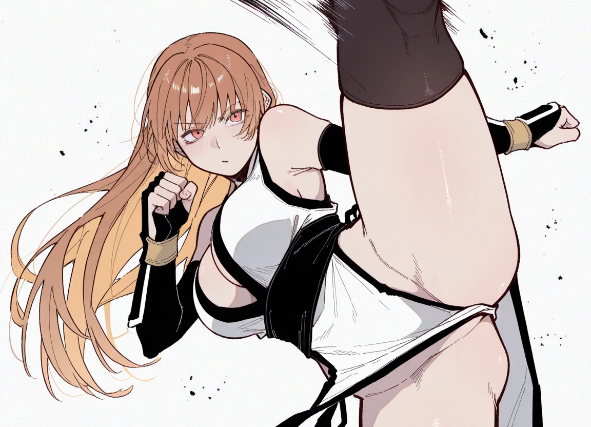 1girl, breasts, long hair, thighhighs, kicking, dress · Yamete.gg