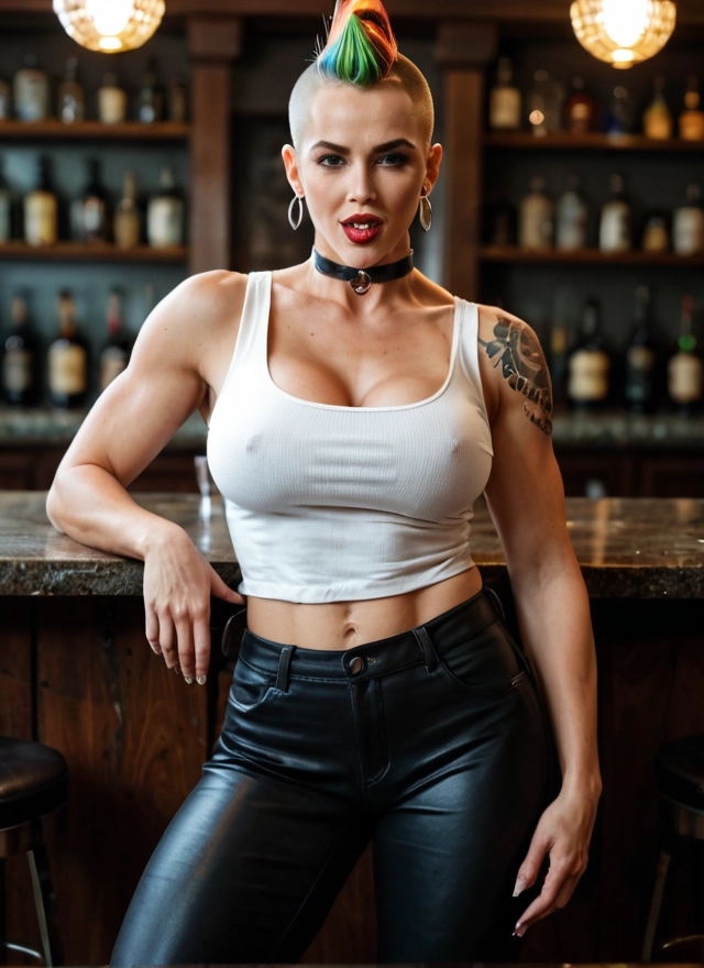 1girl, breasts, tattoo, solo, jewelry, earrings · Yamete.gg