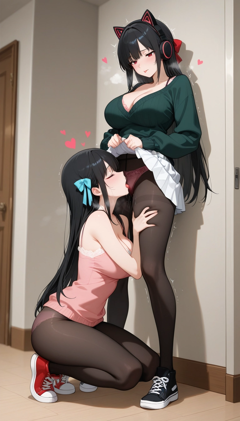 breasts, multiple girls, 2girls, standing, pantyhose, skirt · Yamete.gg