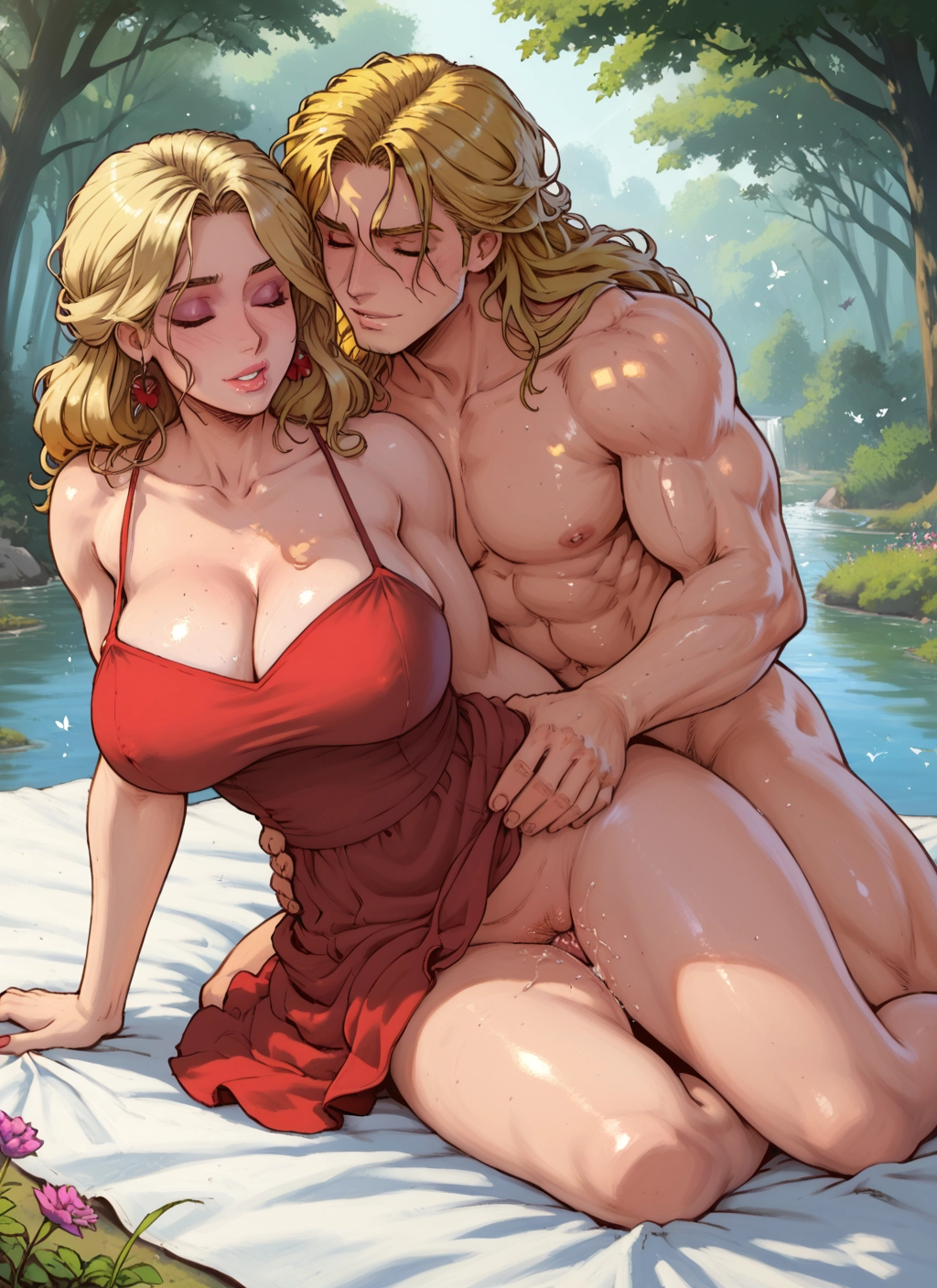 1girl, 1boy, blonde hair, breasts, hetero, dress · Yamete.gg