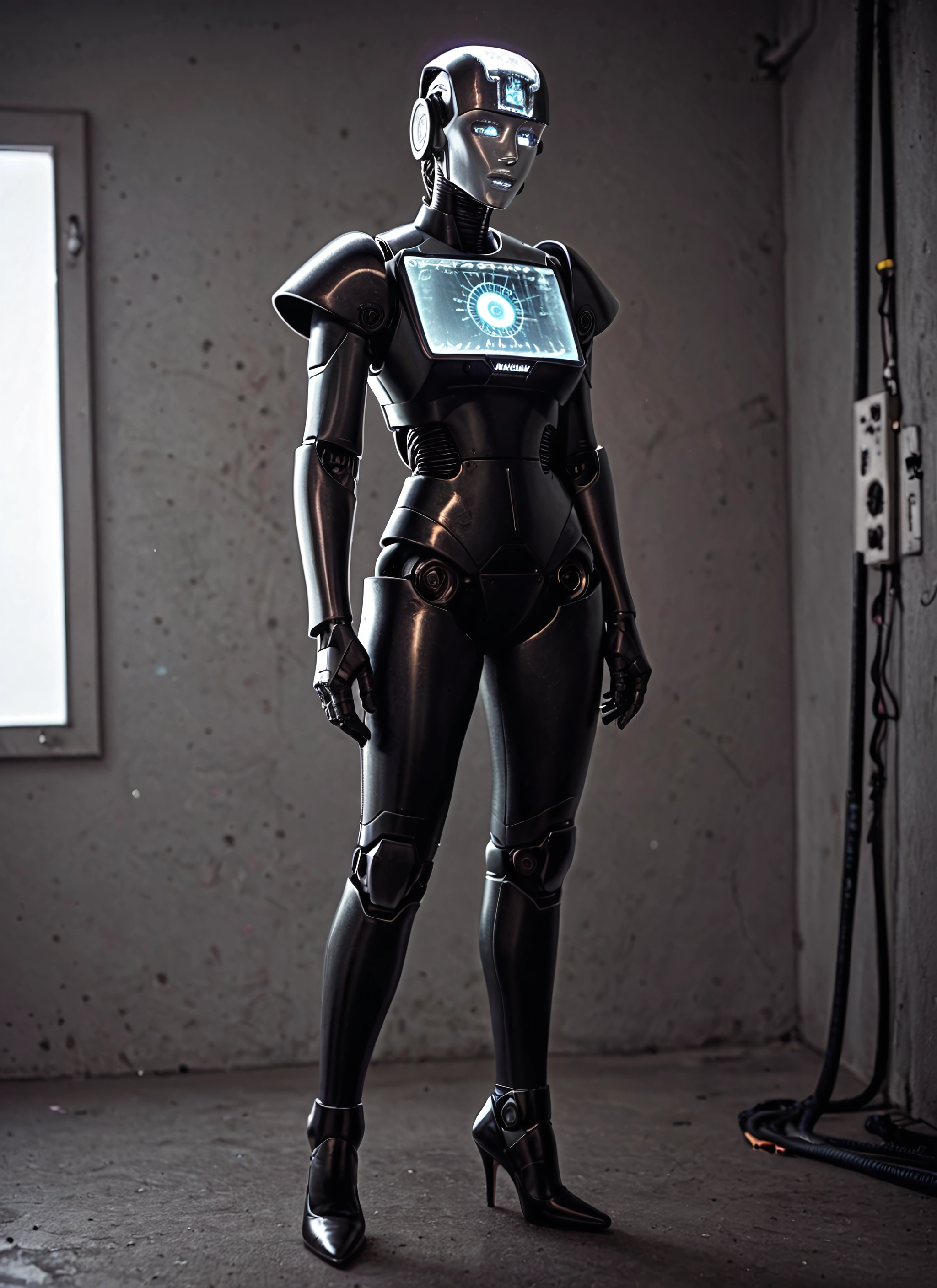 1girl, solo, high heels, science fiction, blue eyes, cable · Yamete.gg