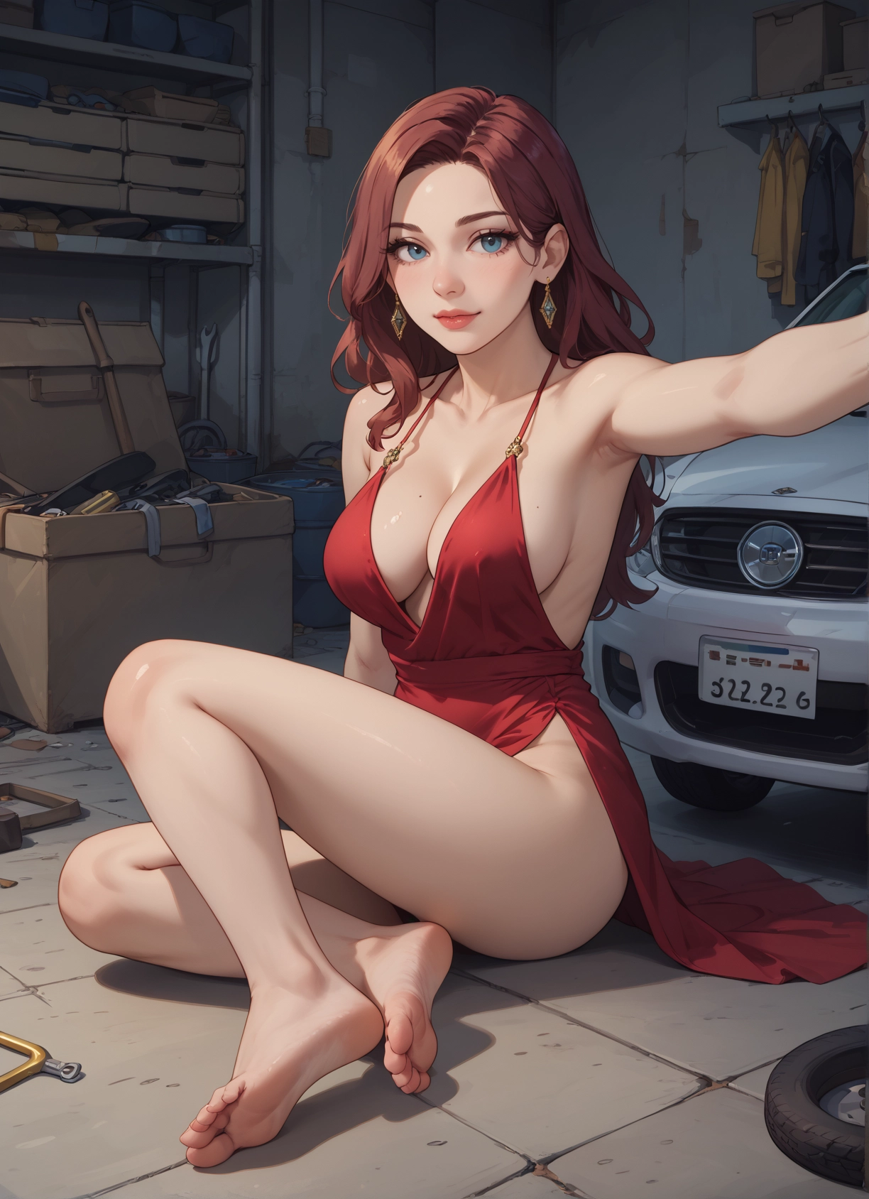 1girl, breasts, barefoot, jewelry, feet, dress · Yamete.gg