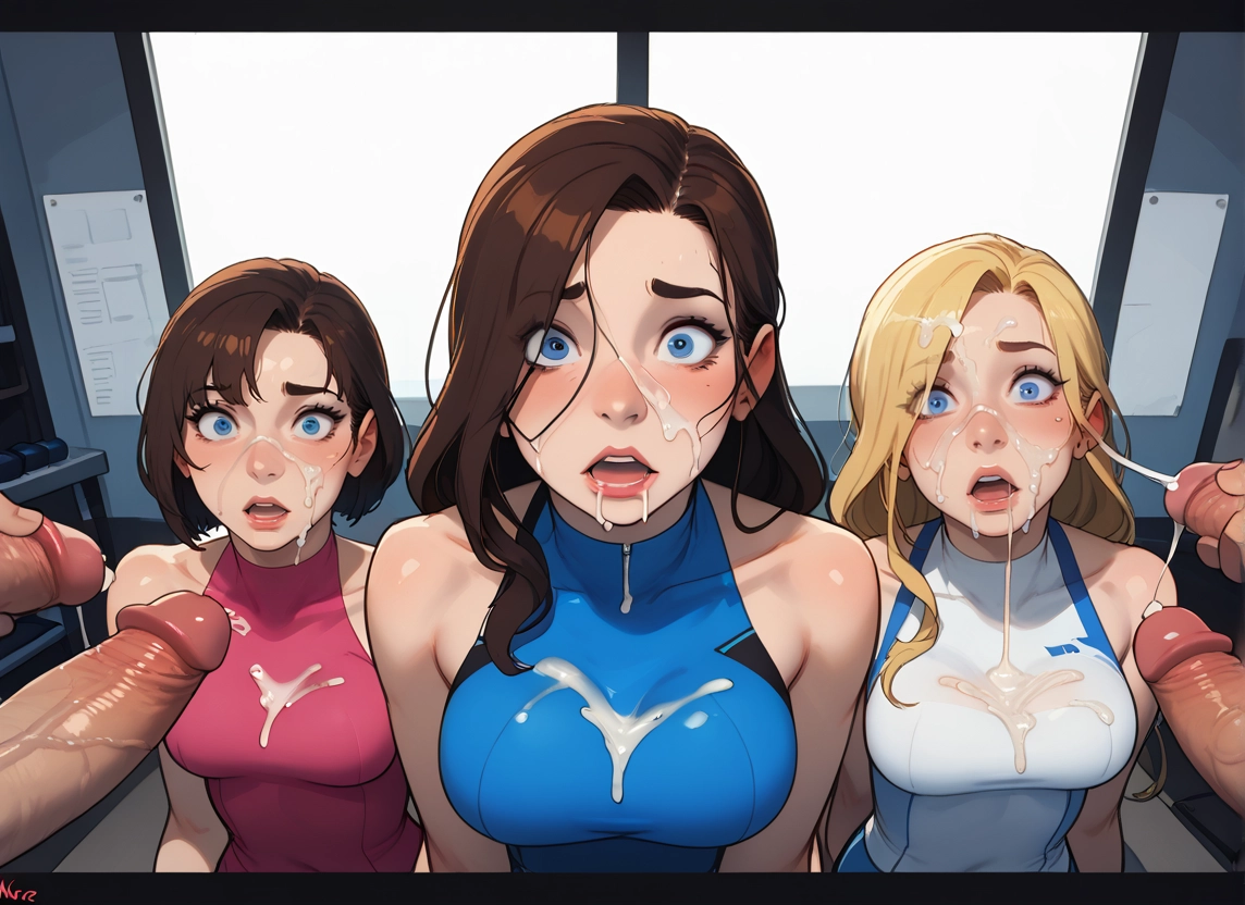 multiple girls, penis, cum, breasts, blue eyes, blonde hair · Yamete.gg