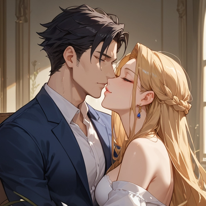 1girl, 1boy, jewelry, earrings, long hair, blonde hair