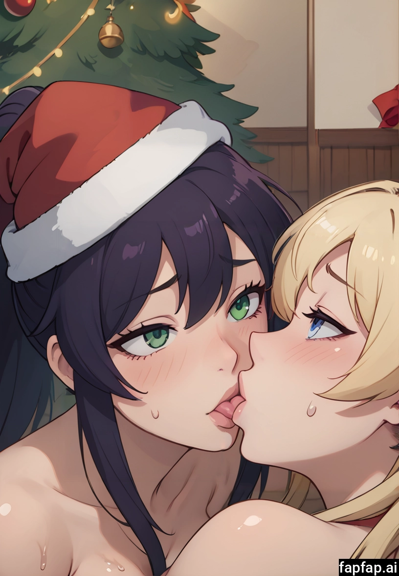 multiple girls, 2girls, mona (genshin impact), hat, yuri, green eyes · Yamete.gg