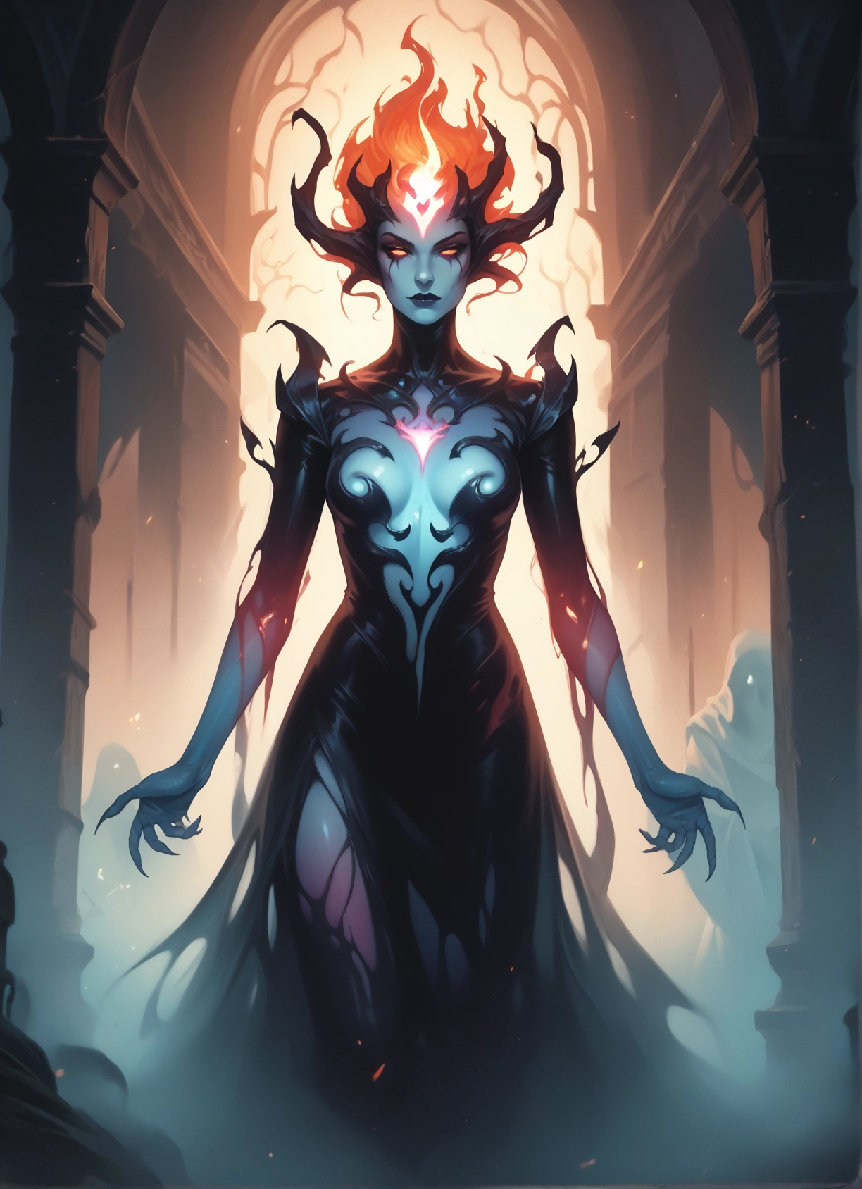 1girl, breasts, blue skin, colored skin, solo, dress · Yamete.gg