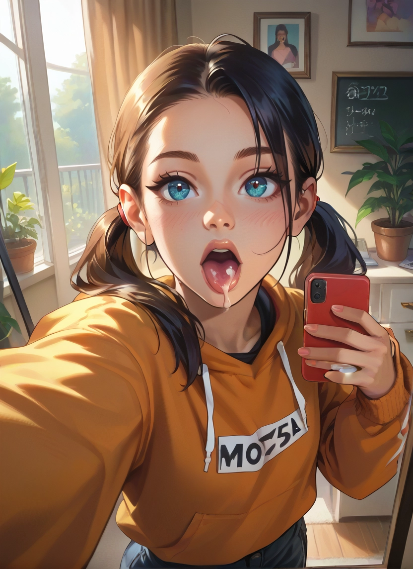 1girl, phone, hood, twintails, cellphone, selfie · Yamete.gg