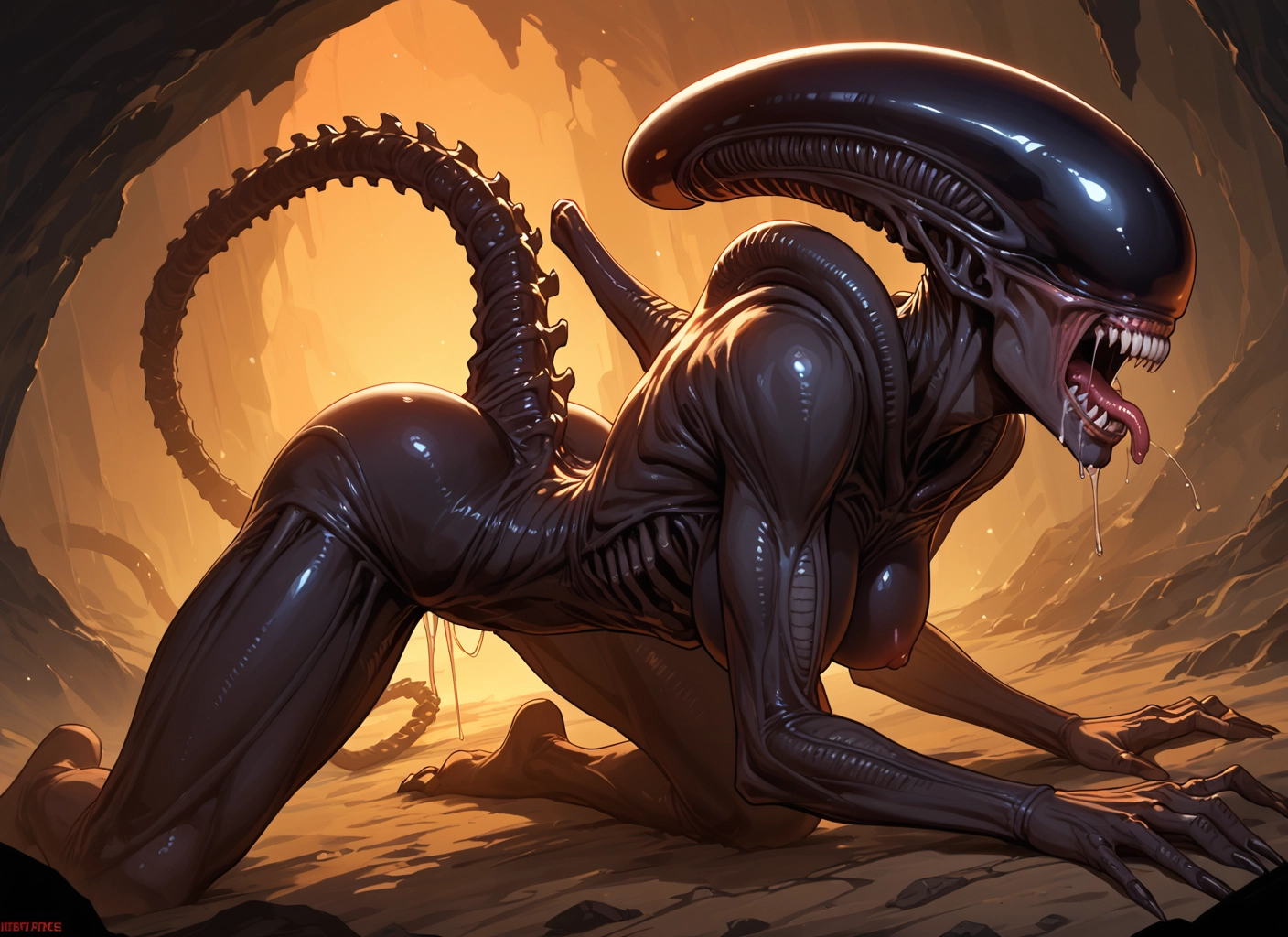 1girl, breasts, all fours, tongue, tail, solo · Yamete.gg