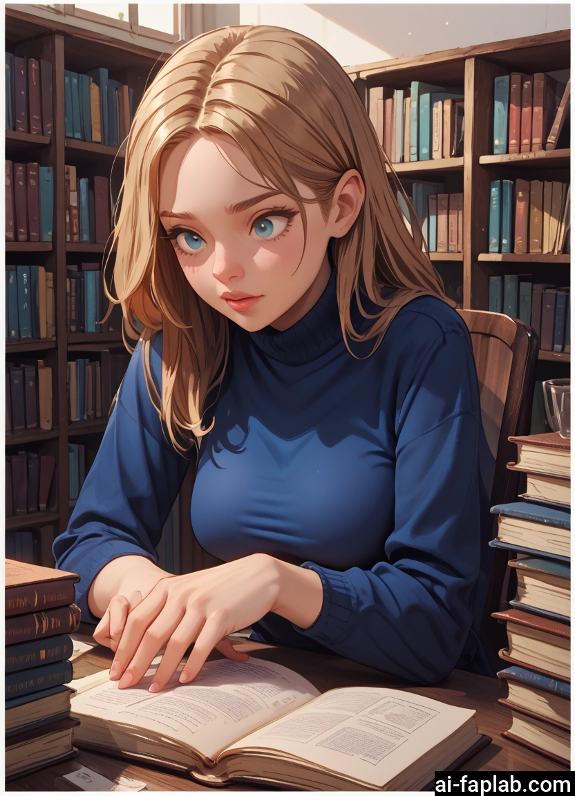 1girl, book, blue eyes, solo, blonde hair, bookshelf