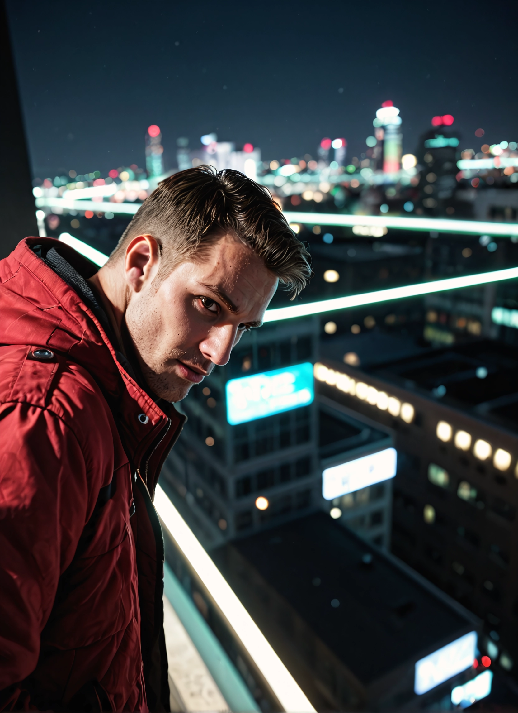 1boy, male focus, solo, facial hair, jacket, night · Yamete.gg