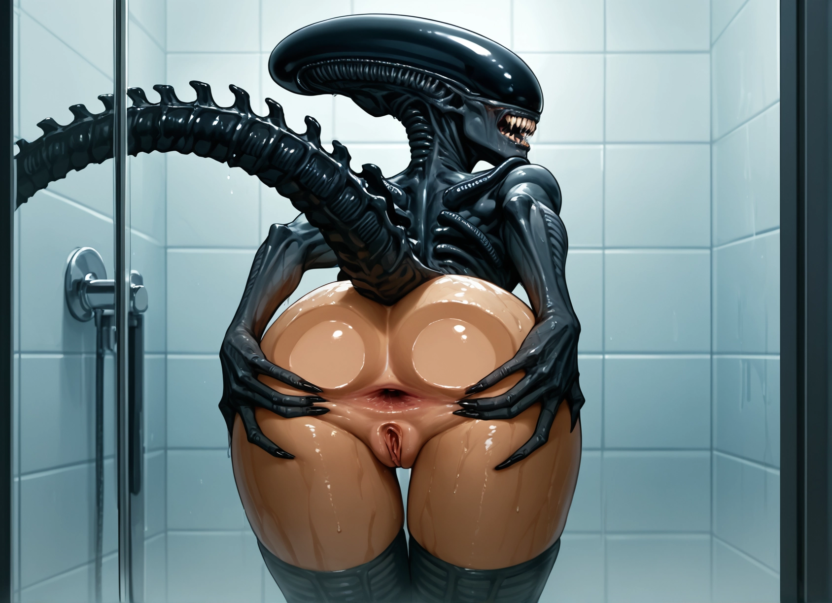 1girl, ass, solo, pussy, anus, tail