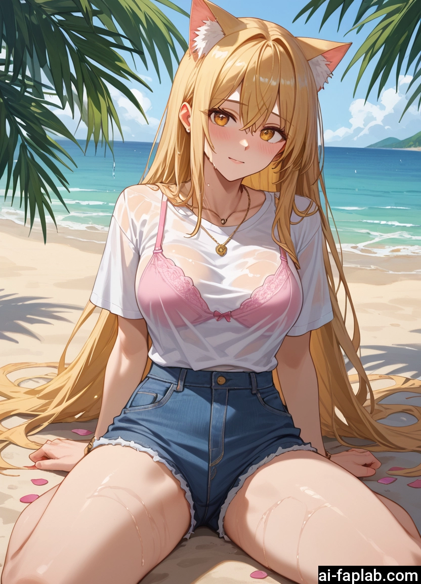 1girl, long hair, animal ears, shorts, solo, blonde hair · Yamete.gg