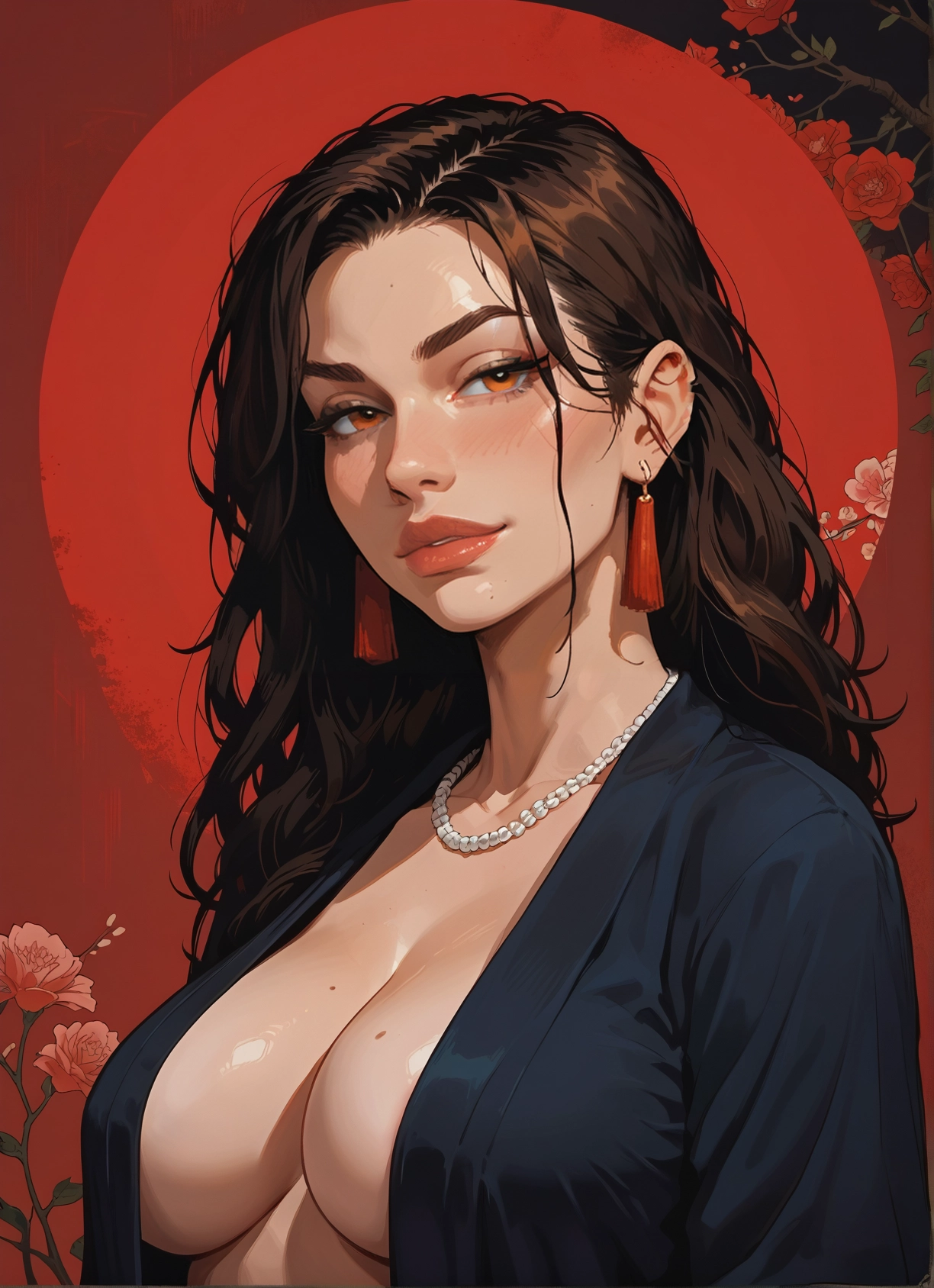 1girl, breasts, jewelry, solo, necklace, earrings · Yamete.gg