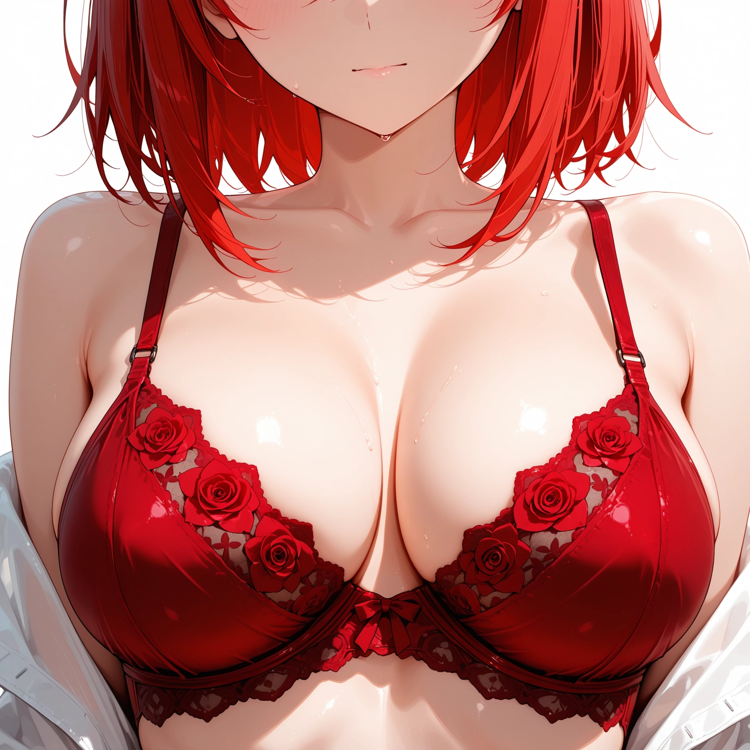 1girl, breasts, solo, underwear, bra, red bra · Yamete.gg