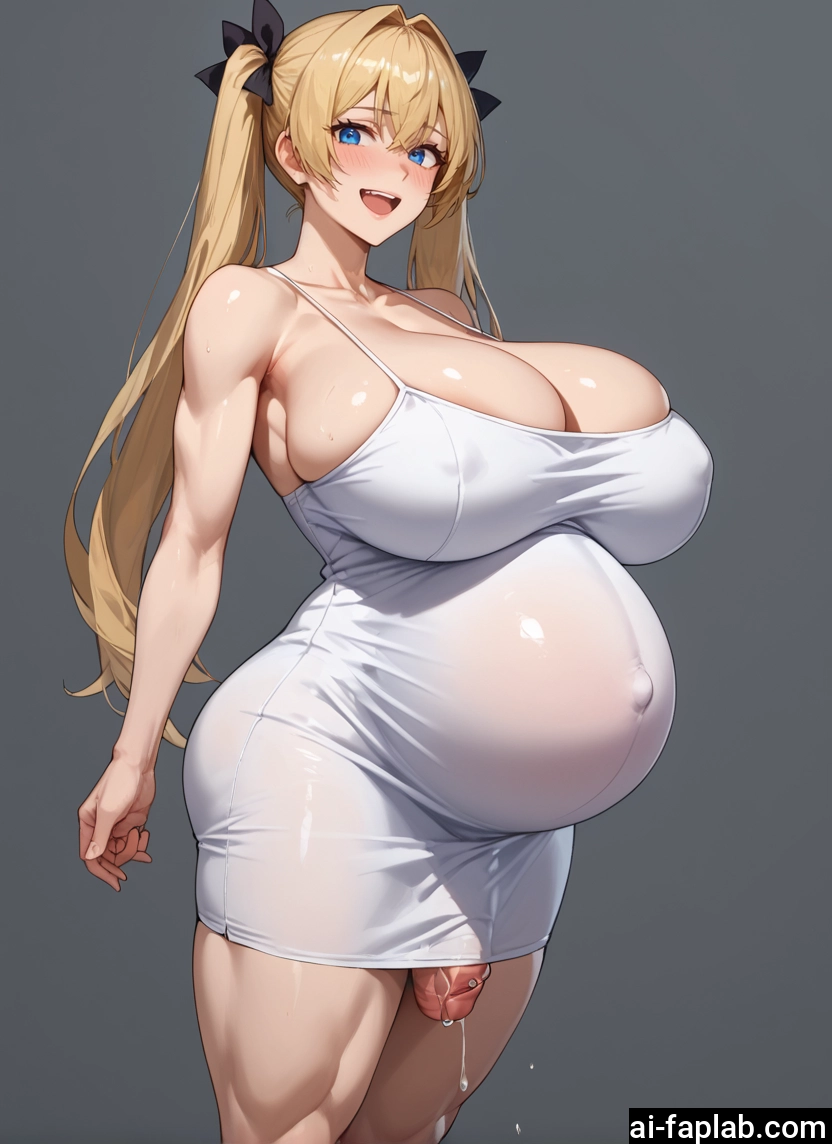 1girl, breasts, penis, futanari, twintails, blue eyes