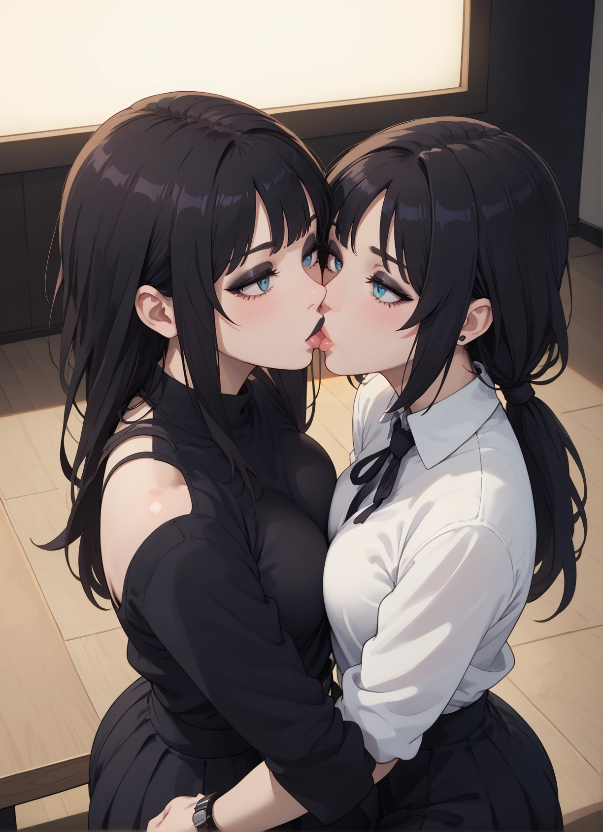 multiple girls, 2girls, yuri, blue eyes, breasts, skirt · Yamete.gg