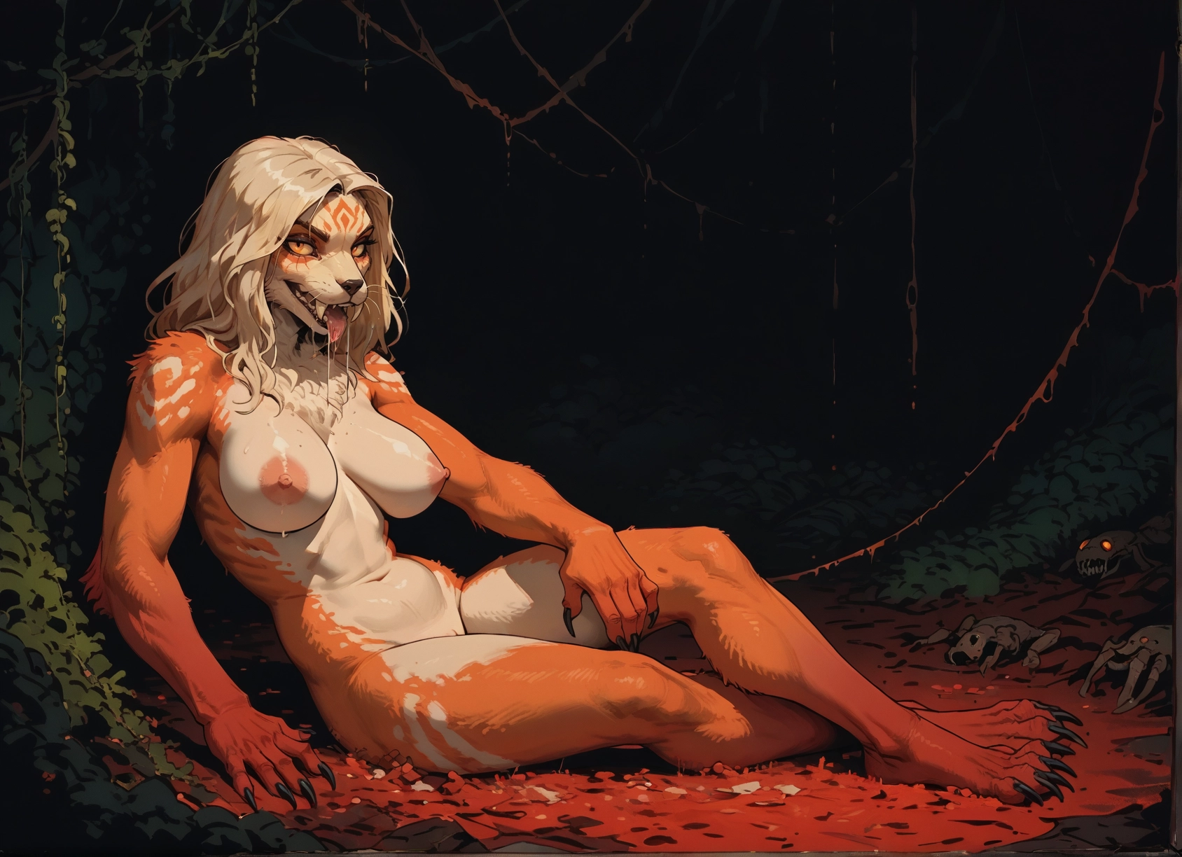 furry, 1girl, breasts, nipples, nude, tongue · Yamete.gg