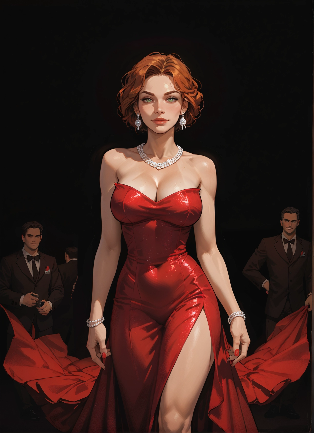 breasts, 1girl, dress, jewelry, earrings, cleavage · Yamete.gg