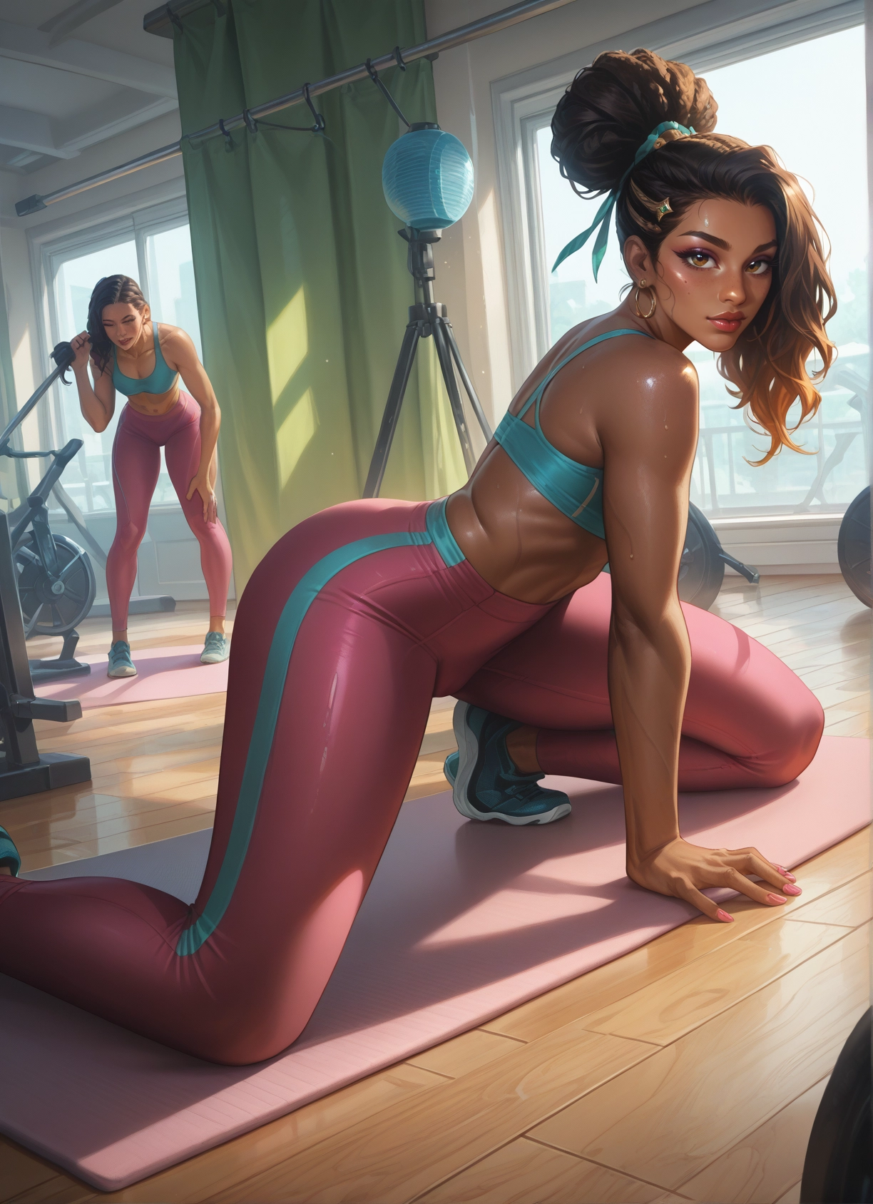 multiple girls, 2girls, jewelry, brown hair, dark skin, earrings · Yamete.gg