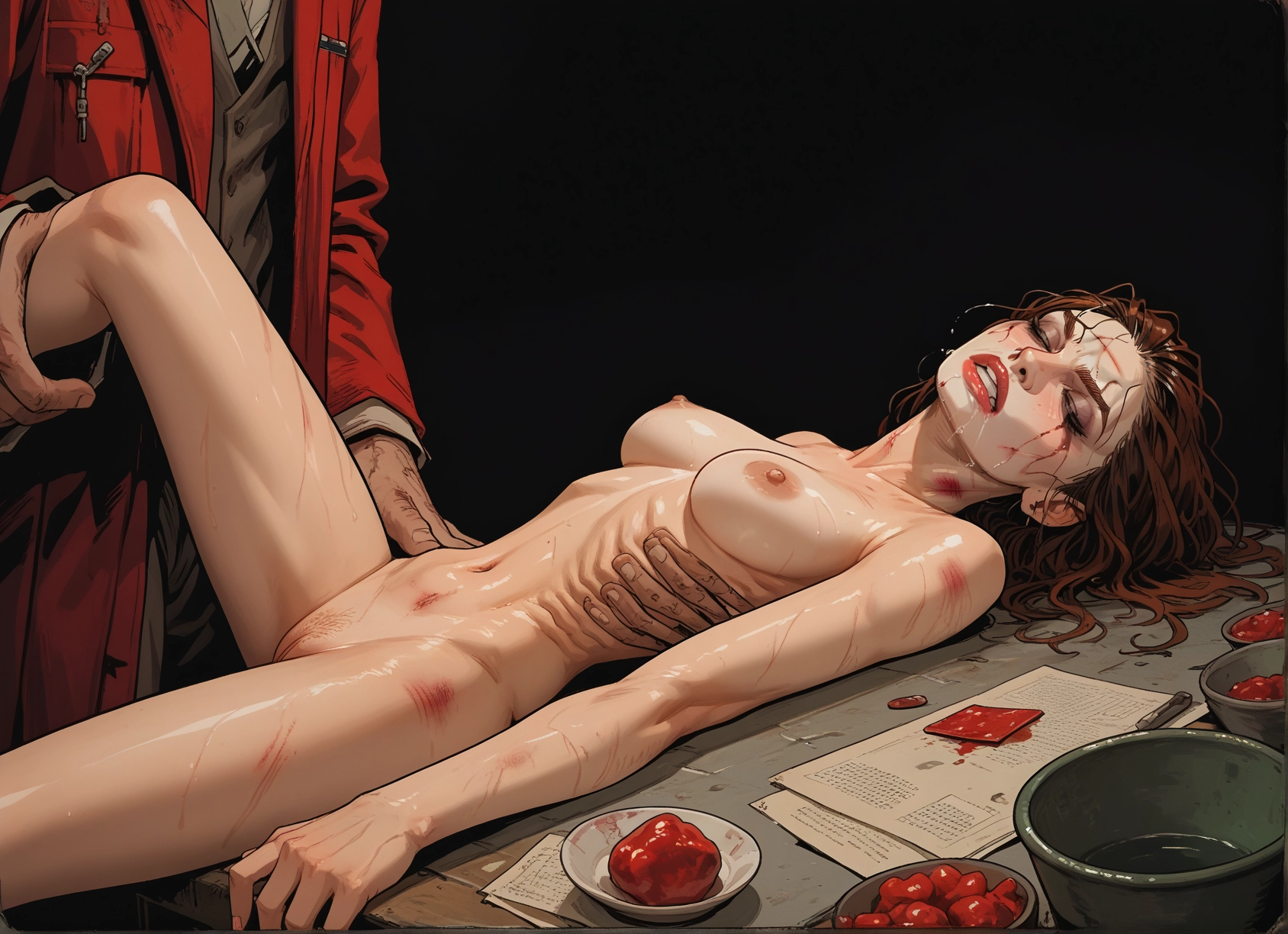 nipples, 1girl, breasts, nude, 1boy, hetero · Yamete.gg