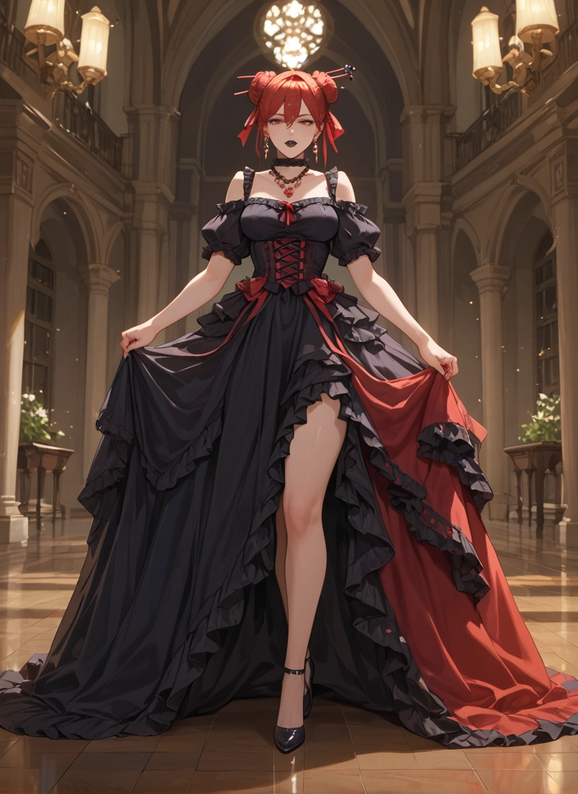 1girl, dress, solo, jewelry, earrings, black dress · Yamete.gg