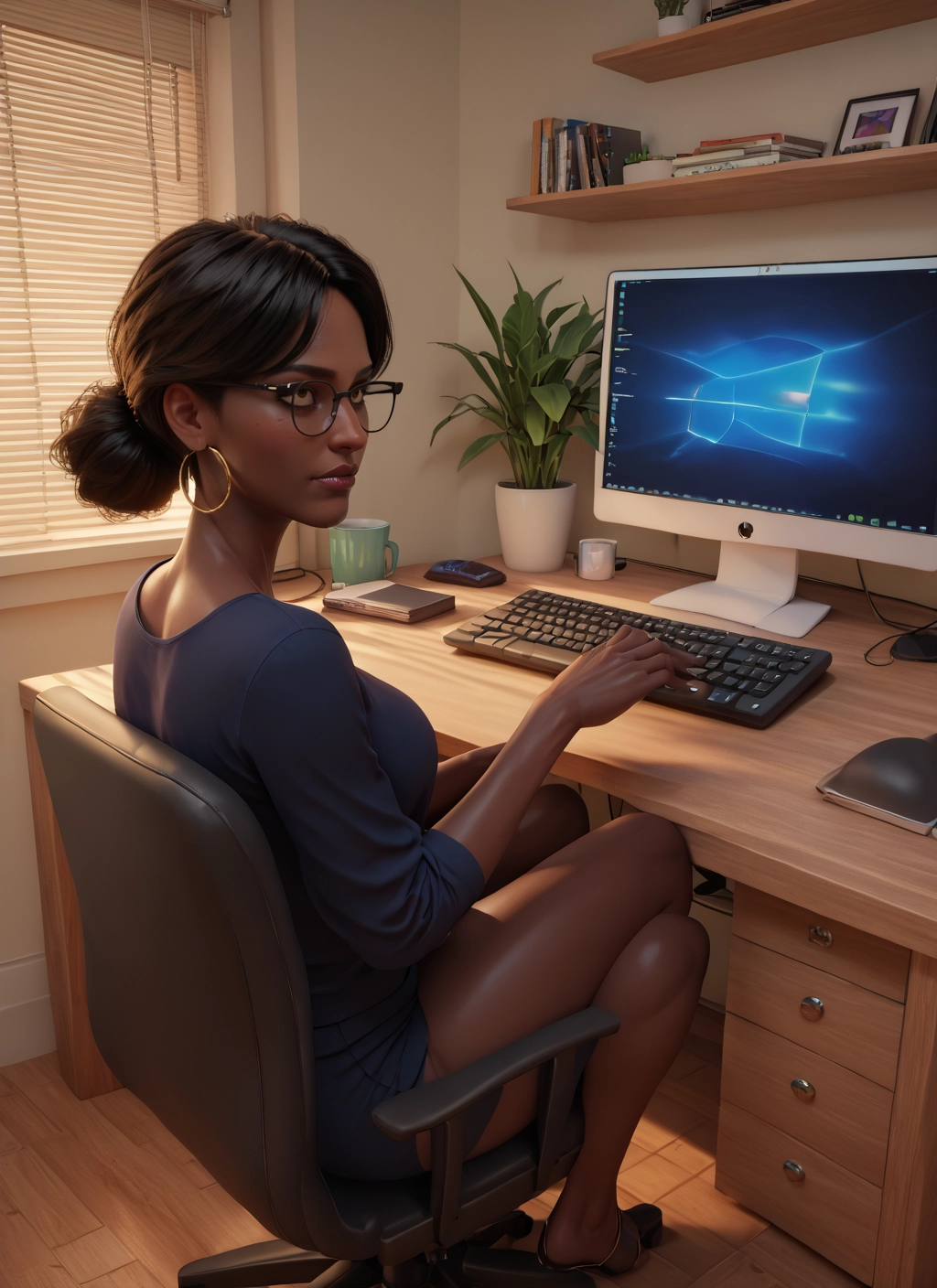 1girl, glasses, jewelry, earrings, solo, sitting · Yamete.gg