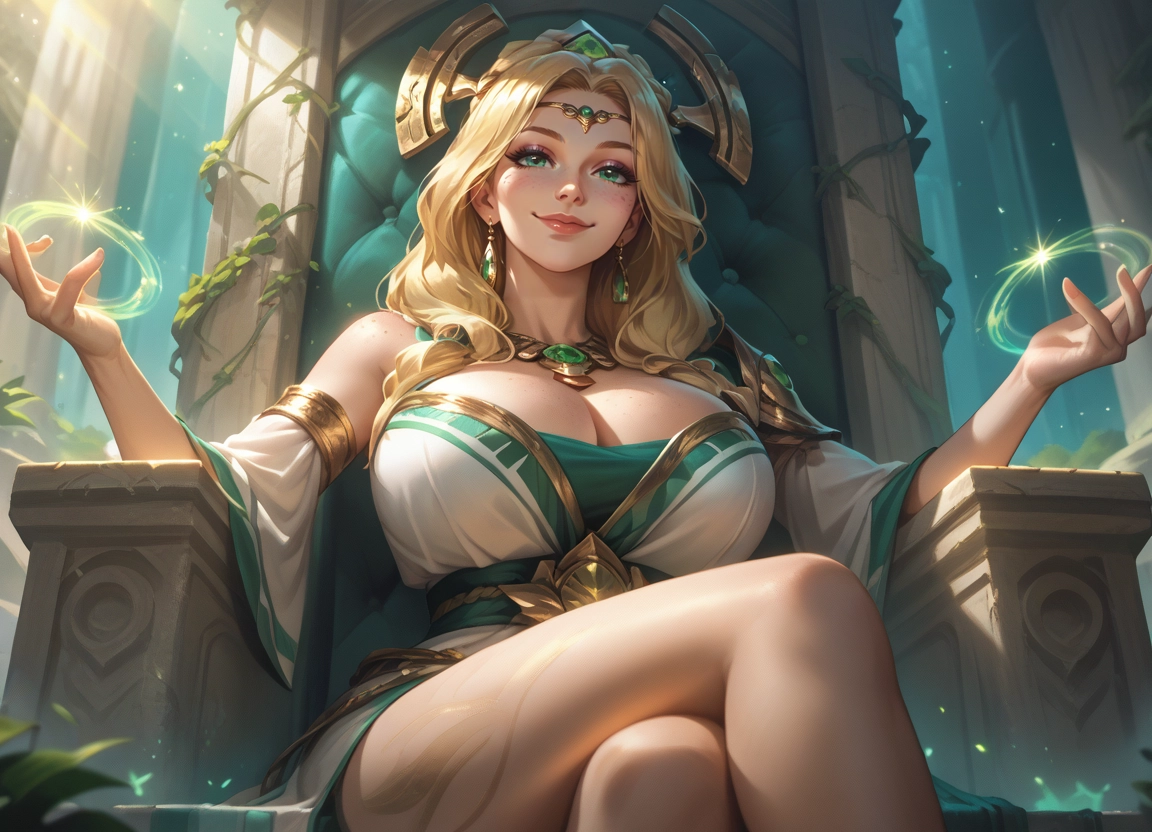 1girl, breasts, blonde hair, jewelry, crossed legs, sitting · Yamete.gg